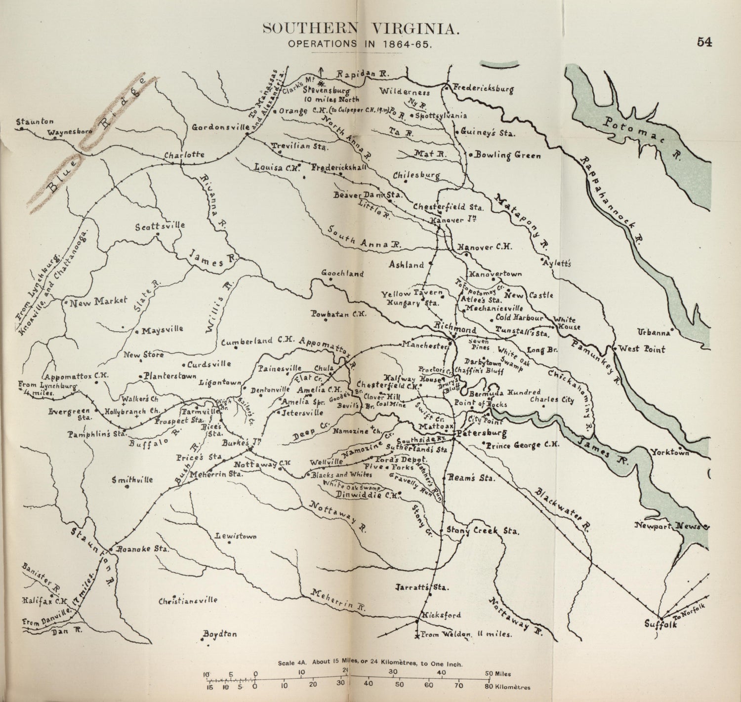 Southern Virginia Operations In 1864-1865 from the American Civil War--maps 1910 by Relic Map Company