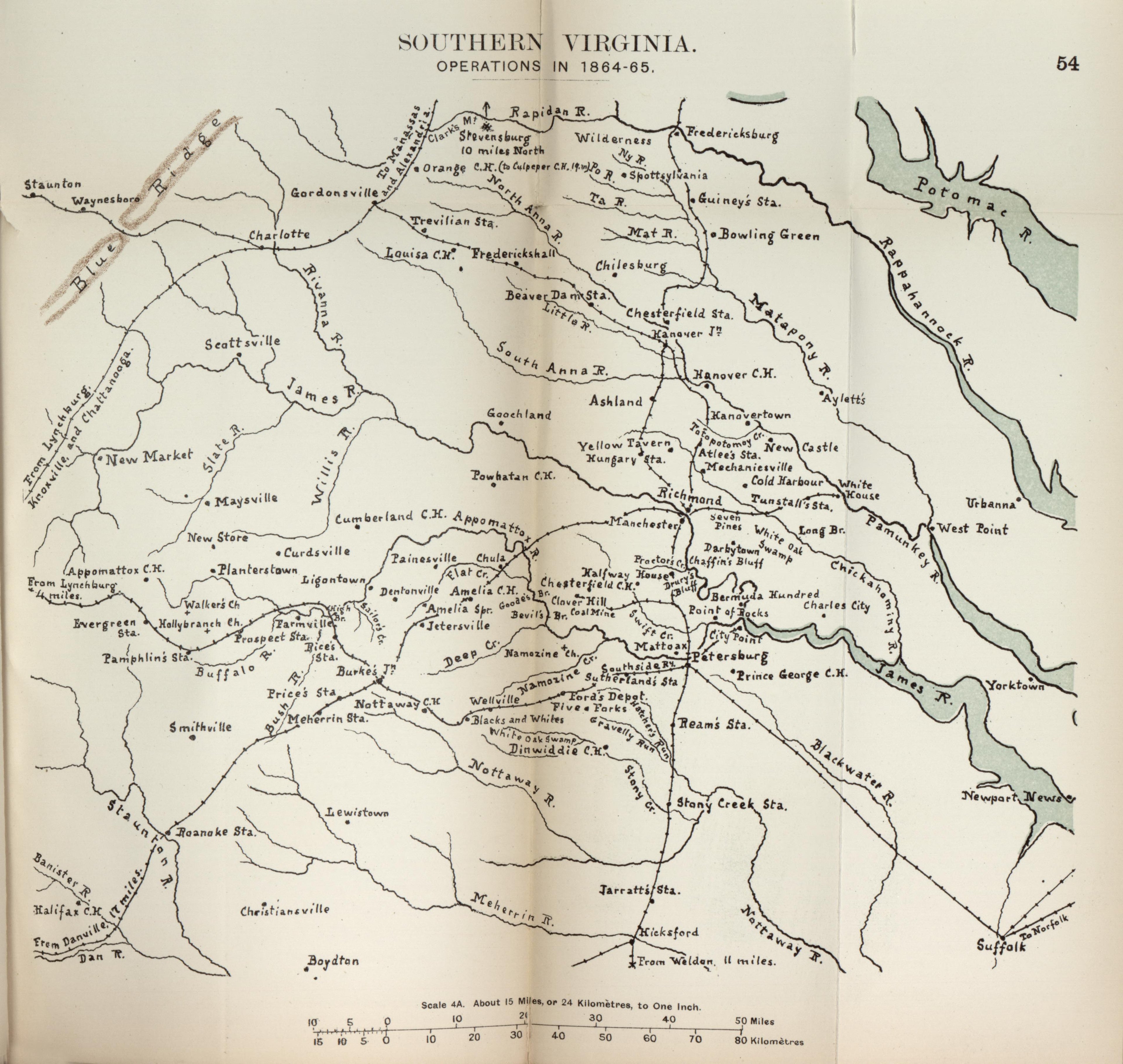 Southern Virginia Operations In 1864-1865 from the American Civil War--maps 1910 by Relic Map Company