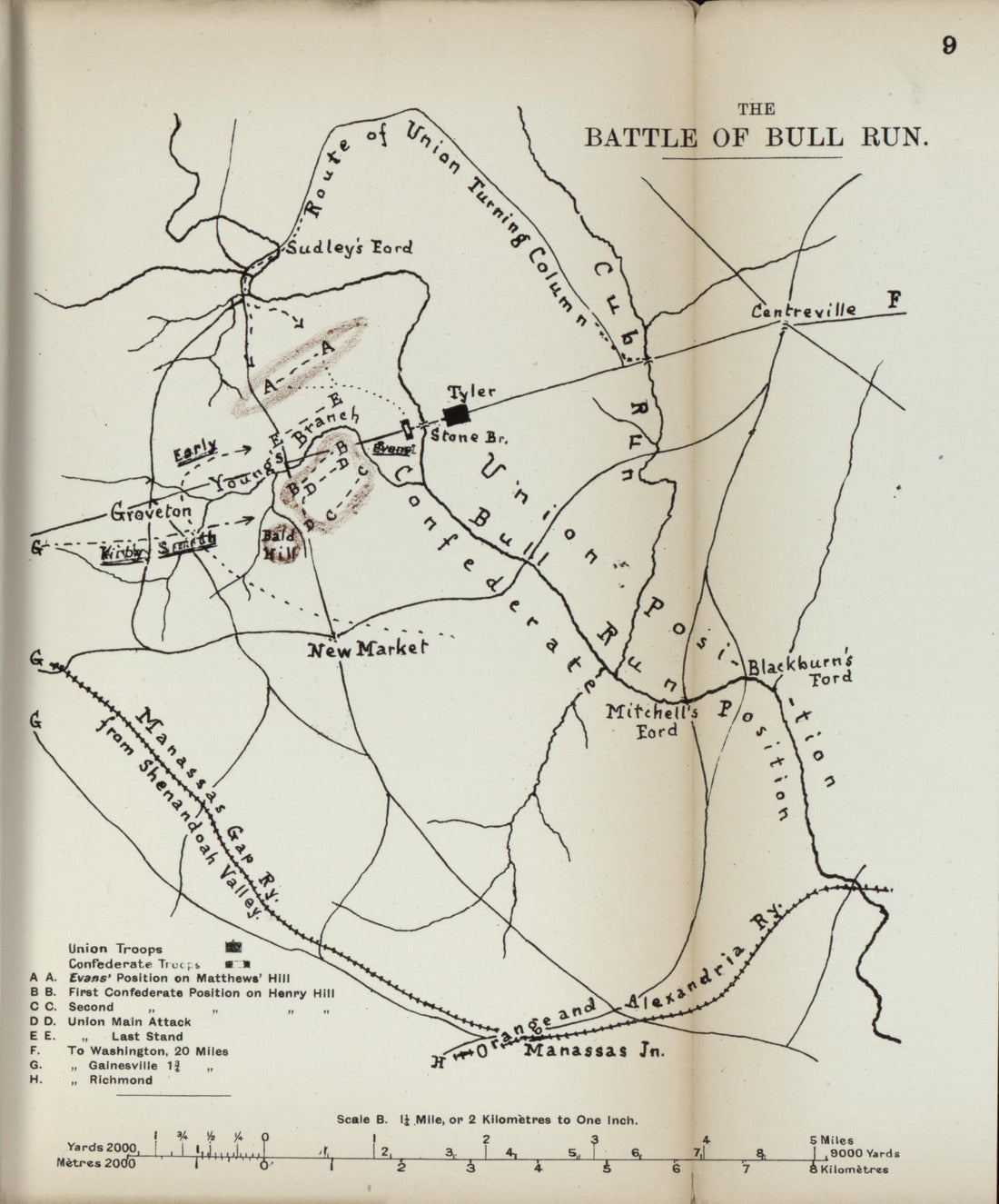 Battle of Bull Run from the American Civil War--maps 1910 by Relic Map Company