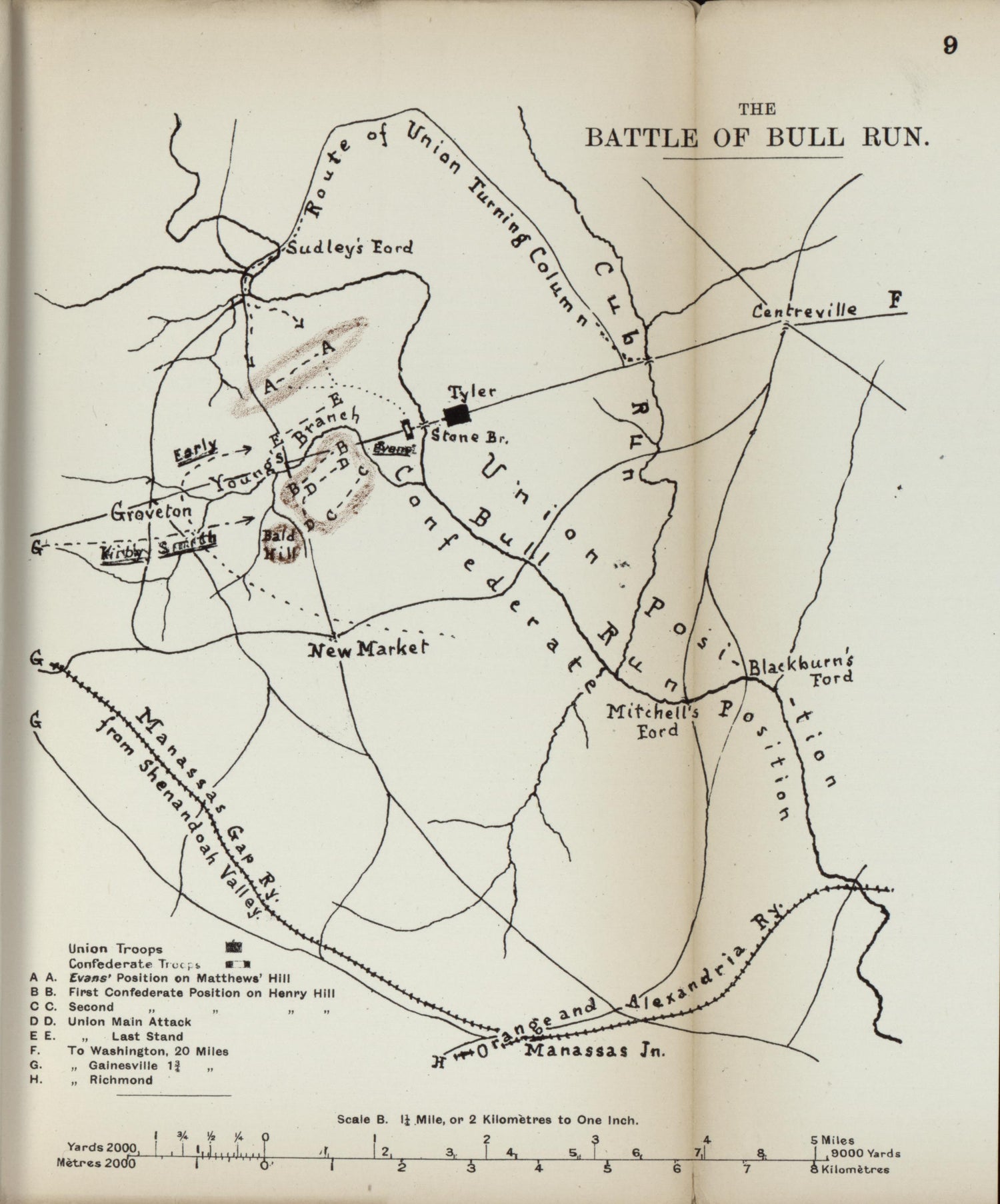 Battle of Bull Run from the American Civil War--maps 1910 by Relic Map Company