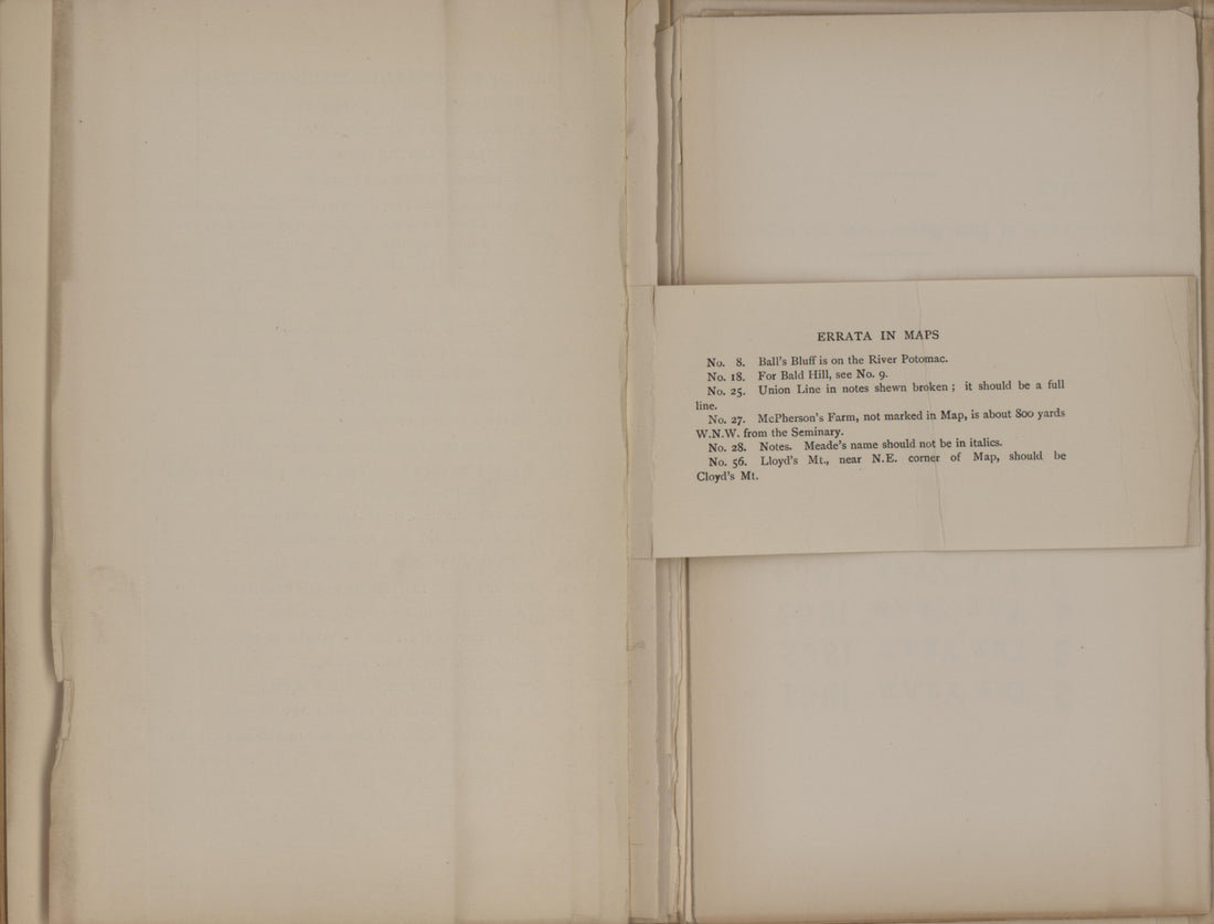 Errata Note from the American Civil War--maps 1910 by Relic Map Company