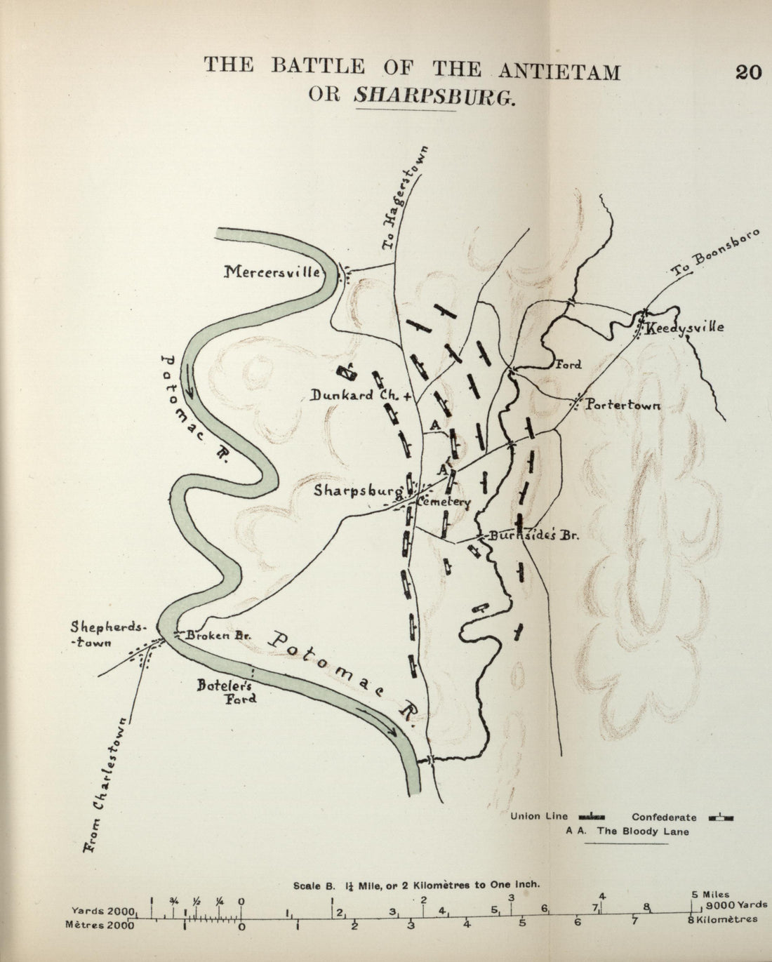 Battle of the Antietam Or Sharpsburg from the American Civil War--maps 1910 by Relic Map Company