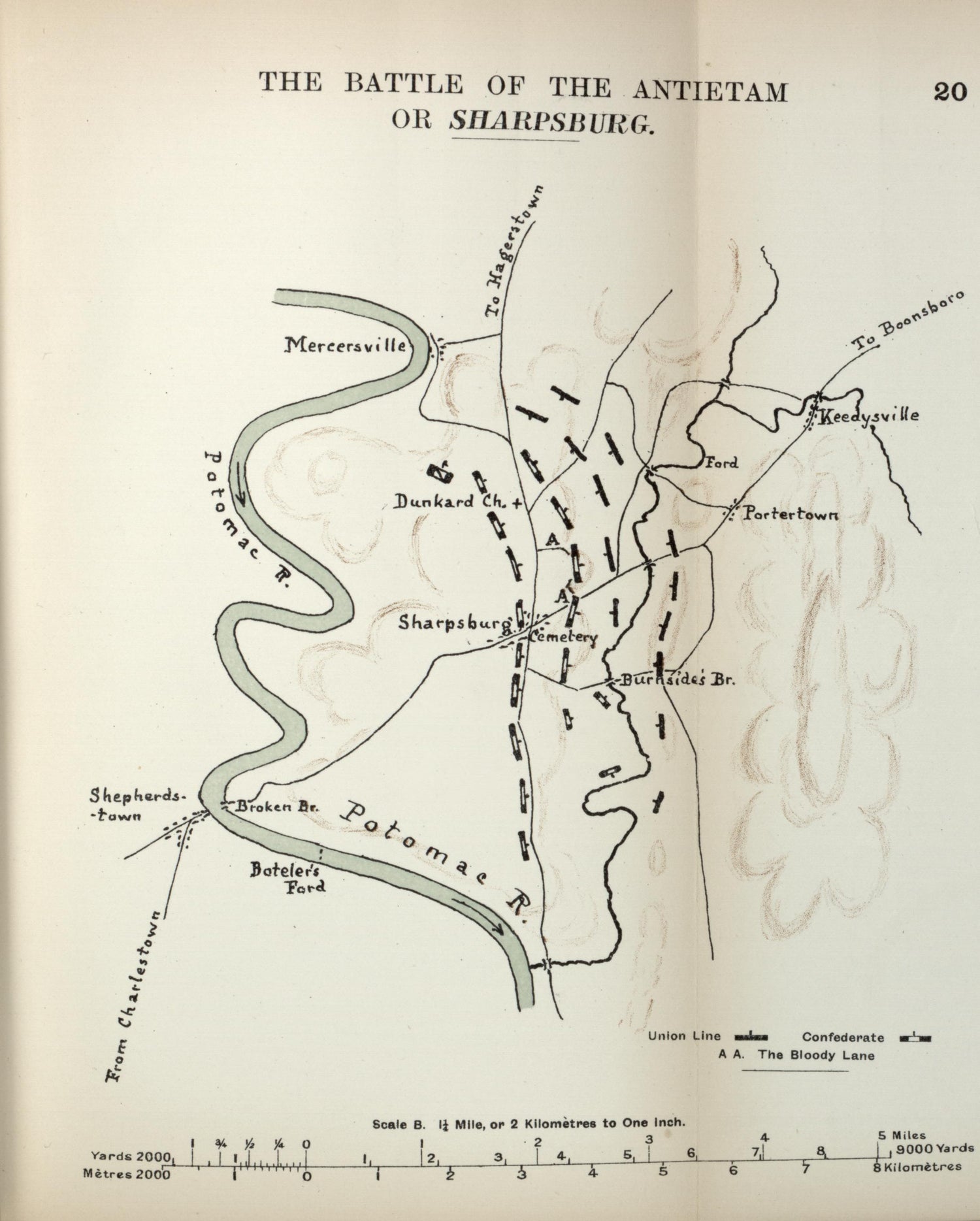 Battle of the Antietam Or Sharpsburg from the American Civil War--maps 1910 by Relic Map Company