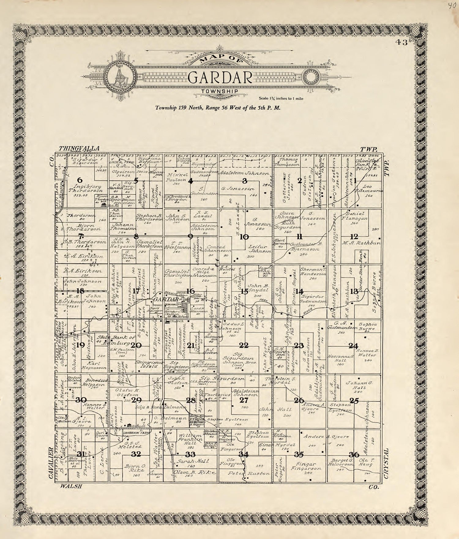 Map of Gardar Township from Standard Atlas of Pembina County, North Dakota : Including a Plat Book of the Villages, Cities and Townships of the County, Map of the State, United States and World : Patrons Directory, … 1928 by Relic Map Company