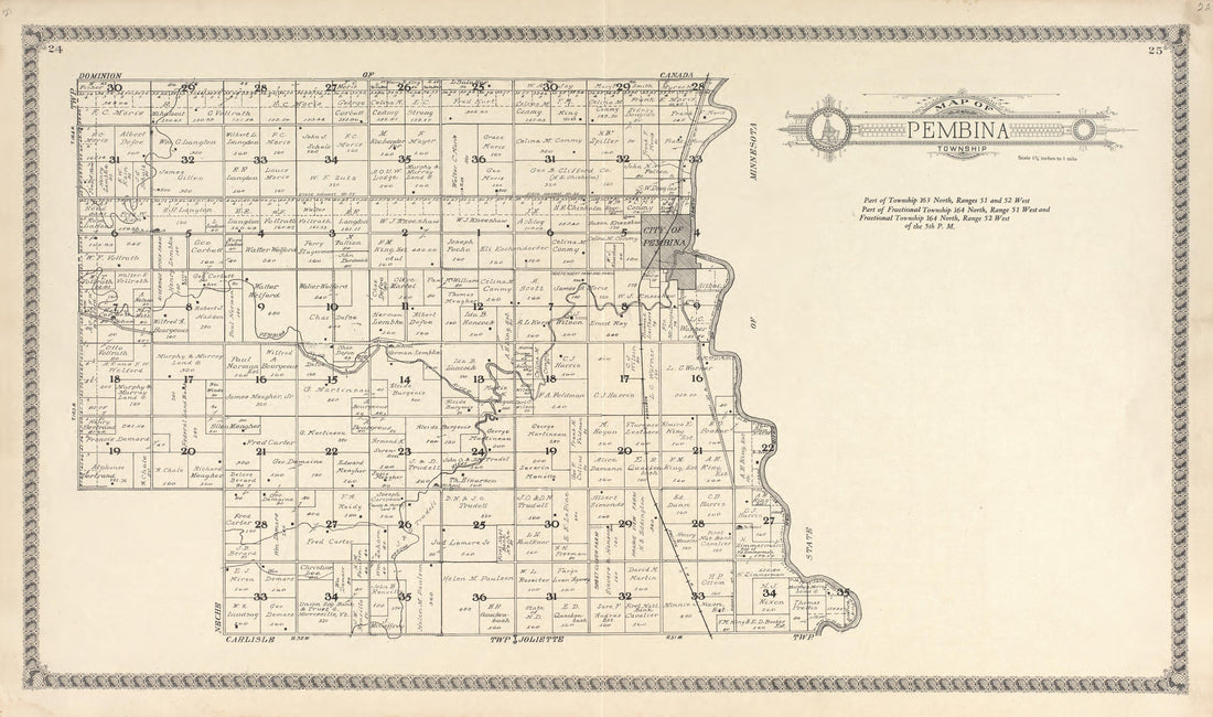 Map of Pembina Township from Standard Atlas of Pembina County, North Dakota : Including a Plat Book of the Villages, Cities and Townships of the County, Map of the State, United States and World : Patrons Directory, … 1928 by Relic Map Company