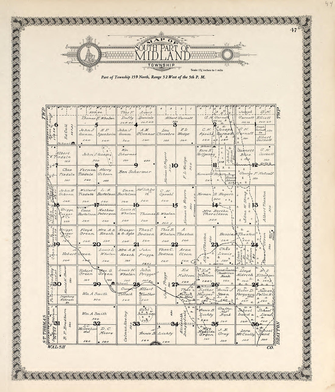 Map of Drayton Township from Standard Atlas of Pembina County, North Dakota : Including a Plat Book of the Villages, Cities and Townships of the County, Map of the State, United States and World : Patrons Directory, … 1928 by Relic Map Company