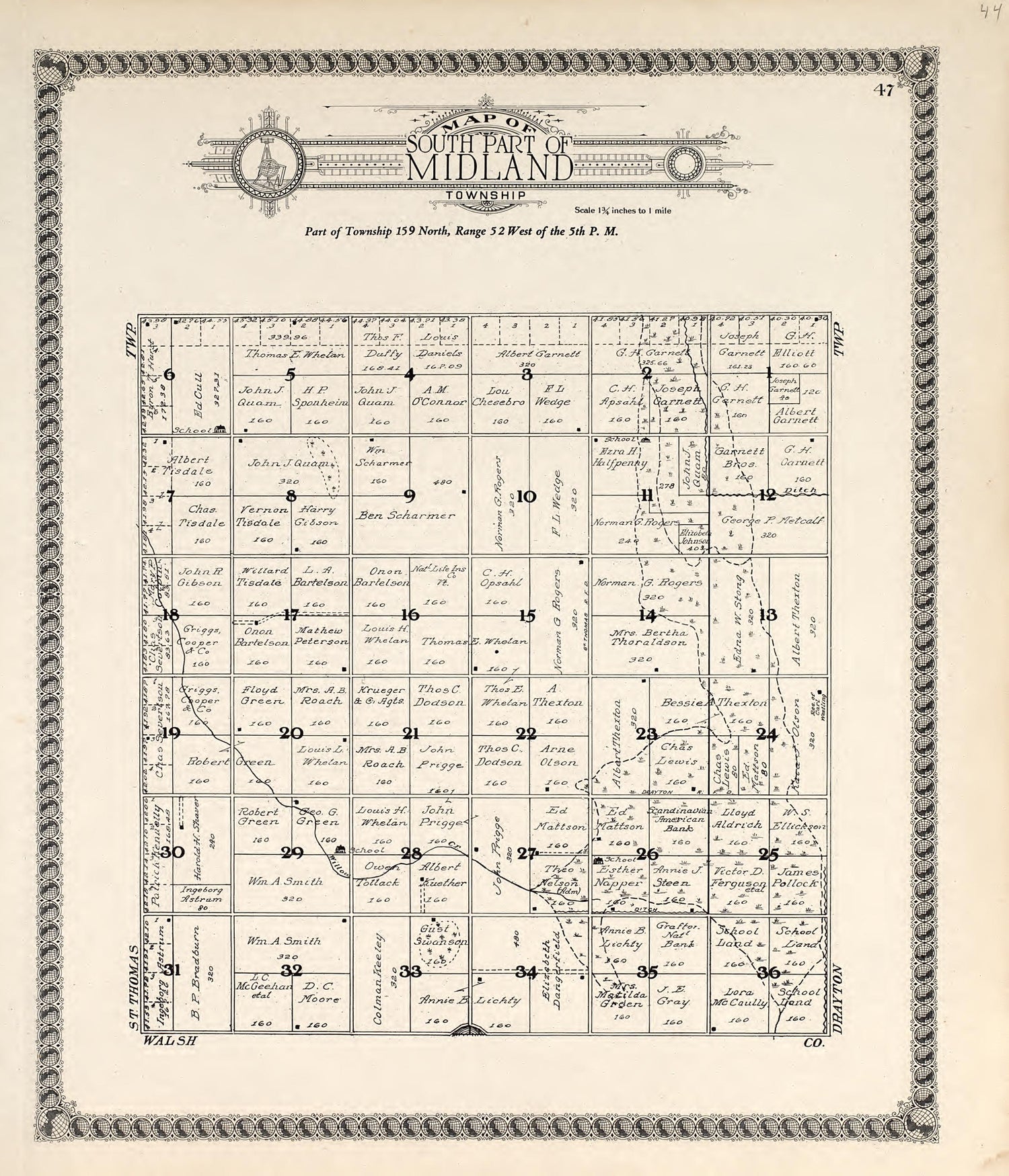 Map of Drayton Township from Standard Atlas of Pembina County, North Dakota : Including a Plat Book of the Villages, Cities and Townships of the County, Map of the State, United States and World : Patrons Directory, … 1928 by Relic Map Company