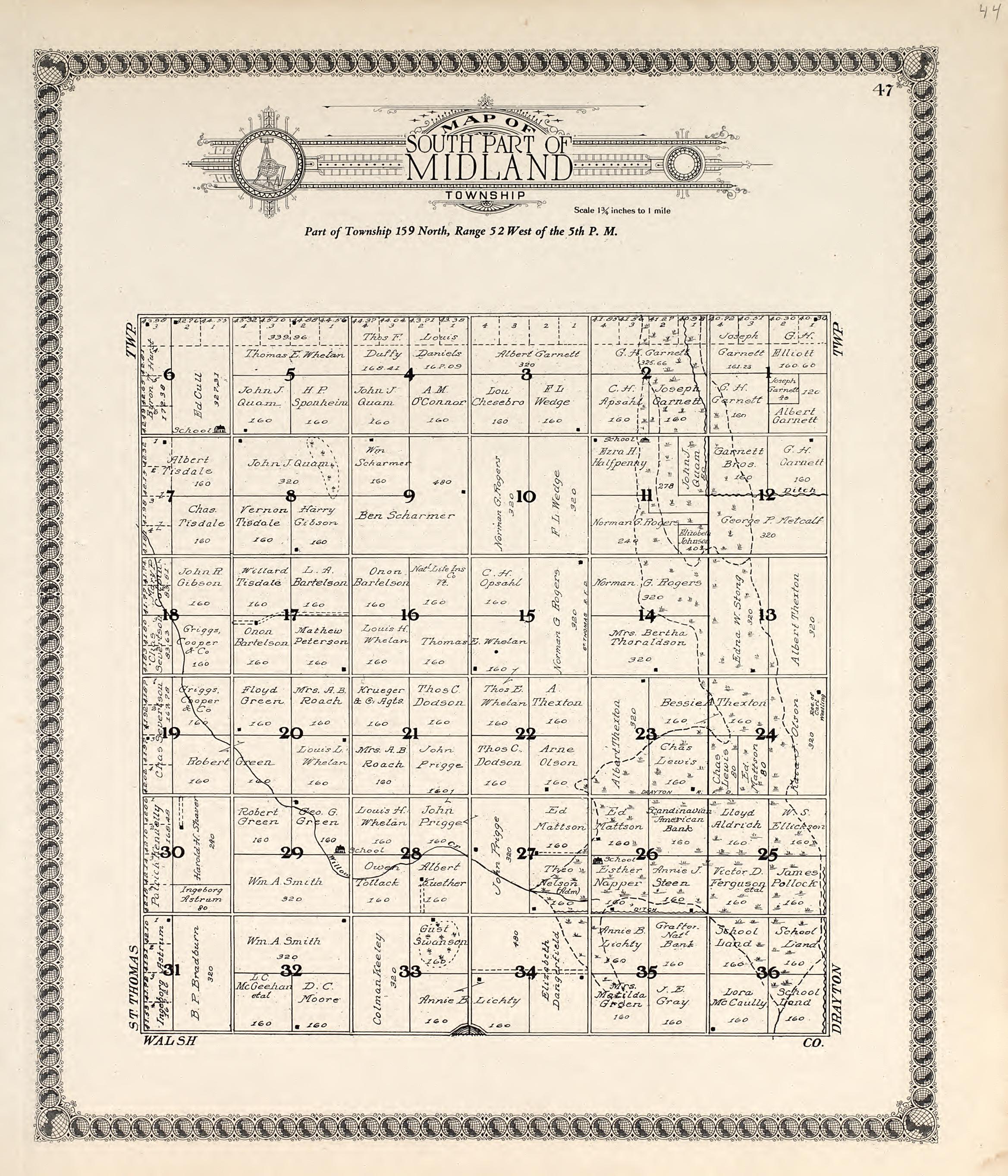 Map of Drayton Township from Standard Atlas of Pembina County, North Dakota : Including a Plat Book of the Villages, Cities and Townships of the County, Map of the State, United States and World : Patrons Directory, … 1928 by Relic Map Company