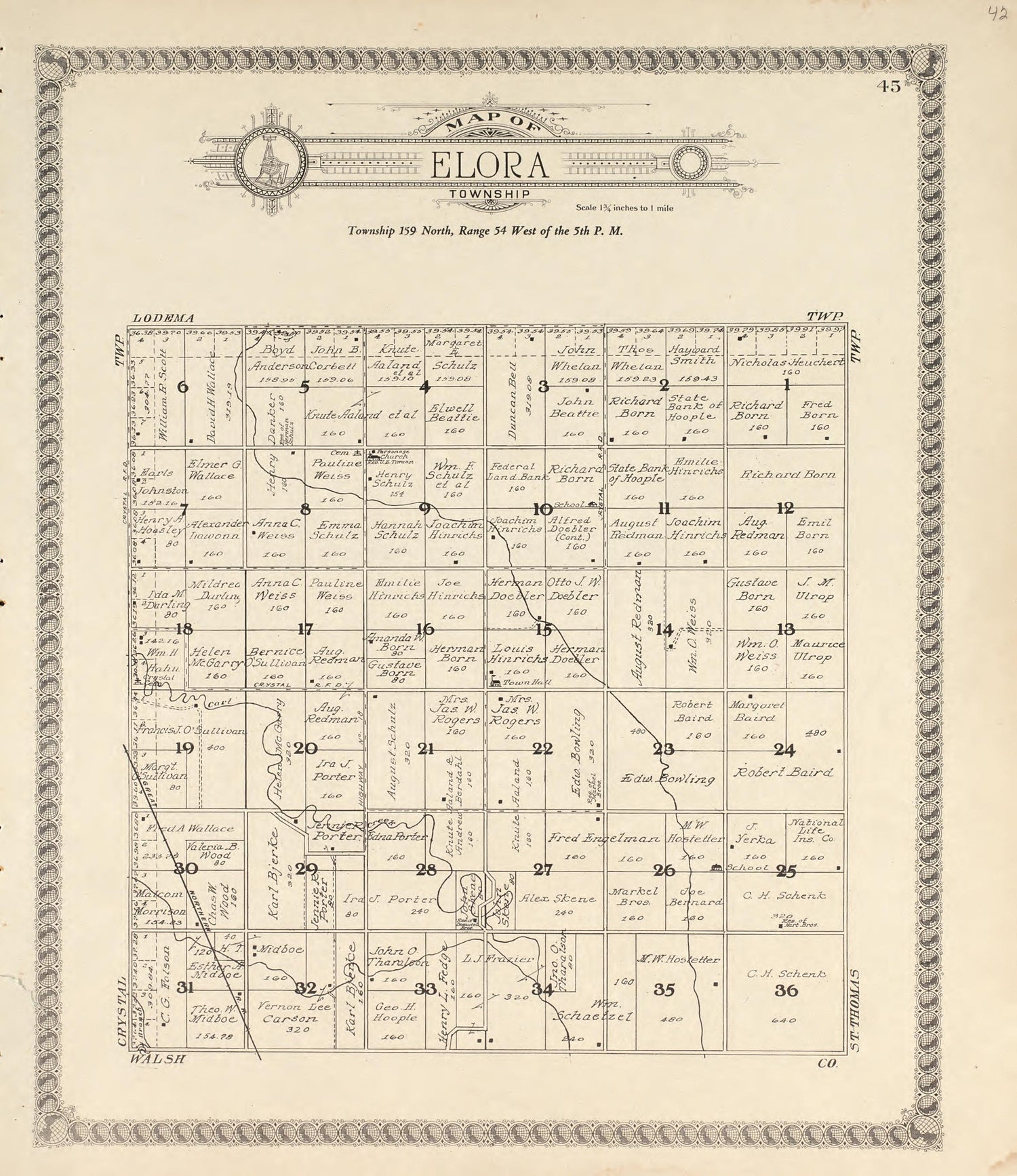 Map of South Part of St. Thomas Township from Standard Atlas of Pembina County, North Dakota : Including a Plat Book of the Villages, Cities and Townships of the County, Map of the State, United States and World : Patrons Directory, … 1928 by Relic Map Company