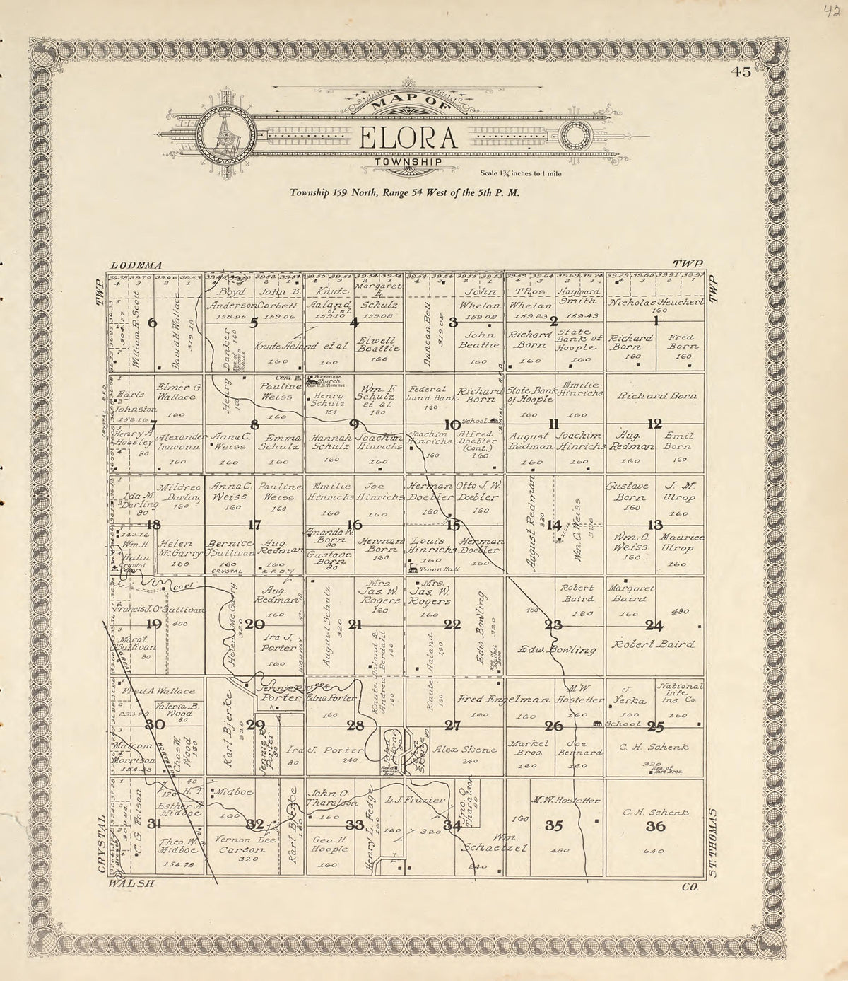 Map of South Part of St. Thomas Township from Standard Atlas of Pembina County, North Dakota : Including a Plat Book of the Villages, Cities and Townships of the County, Map of the State, United States and World : Patrons Directory, … 1928 by Relic Map Company