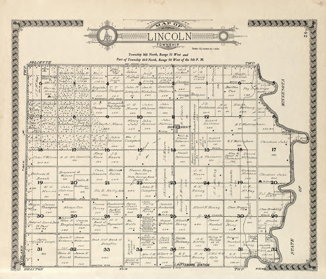 Map of Lincoln Township from Standard Atlas of Pembina County, North Dakota : Including a Plat Book of the Villages, Cities and Townships of the County, Map of the State, United States and World : Patrons Directory, … 1928 by Relic Map Company