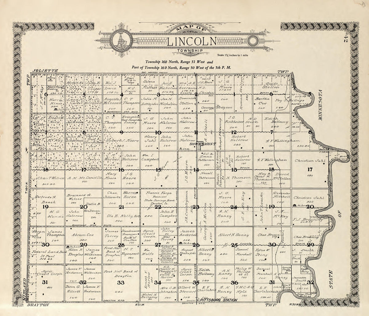 Map of Lincoln Township from Standard Atlas of Pembina County, North Dakota : Including a Plat Book of the Villages, Cities and Townships of the County, Map of the State, United States and World : Patrons Directory, … 1928 by Relic Map Company