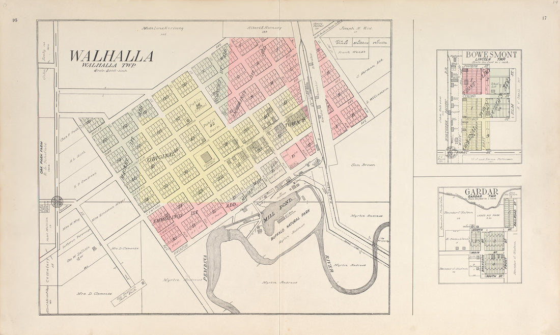 Walhalla, Walhalla Township from Standard Atlas of Pembina County, North Dakota : Including a Plat Book of the Villages, Cities and Townships of the County, Map of the State, United States and World : Patrons Directory, … 1928 by Relic Map Company