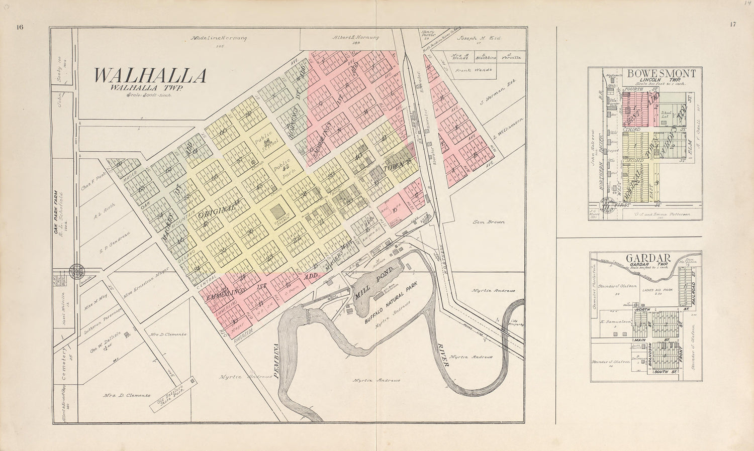 Walhalla, Walhalla Township from Standard Atlas of Pembina County, North Dakota : Including a Plat Book of the Villages, Cities and Townships of the County, Map of the State, United States and World : Patrons Directory, … 1928 by Relic Map Company