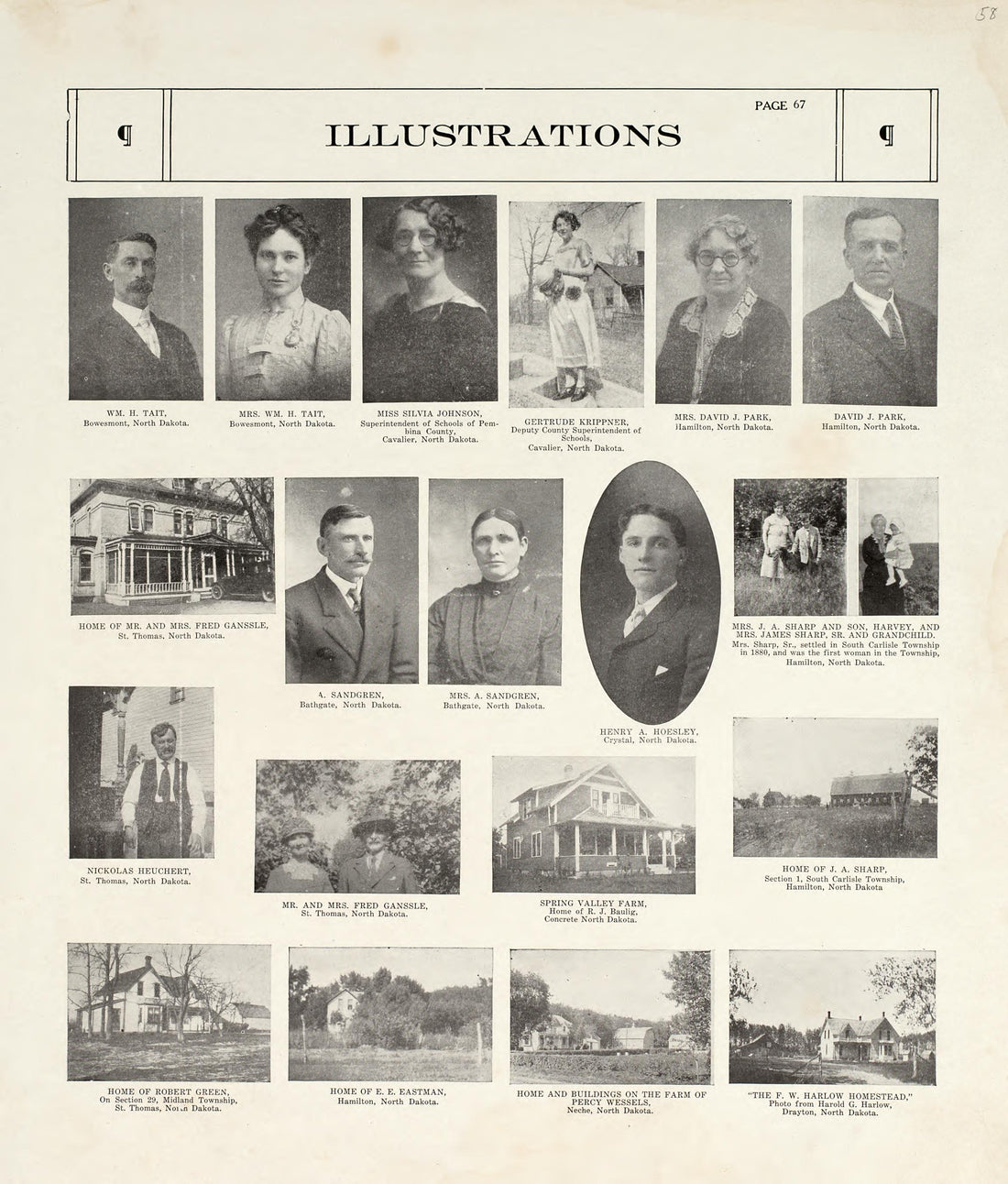 Illustrations from Standard Atlas of Pembina County, North Dakota : Including a Plat Book of the Villages, Cities and Townships of the County, Map of the State, United States and World : Patrons Directory, … 1928 by Relic Map Company