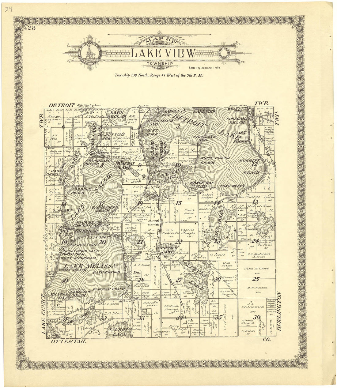 Map of Lake View Township from Standard Atlas of Becker County, Minnesota : Including a Plat Book of the Villages, Cities and Townships of the County, Map of the State, United States and World : Patrons Directory, Reference … 1929 by Relic Map Company