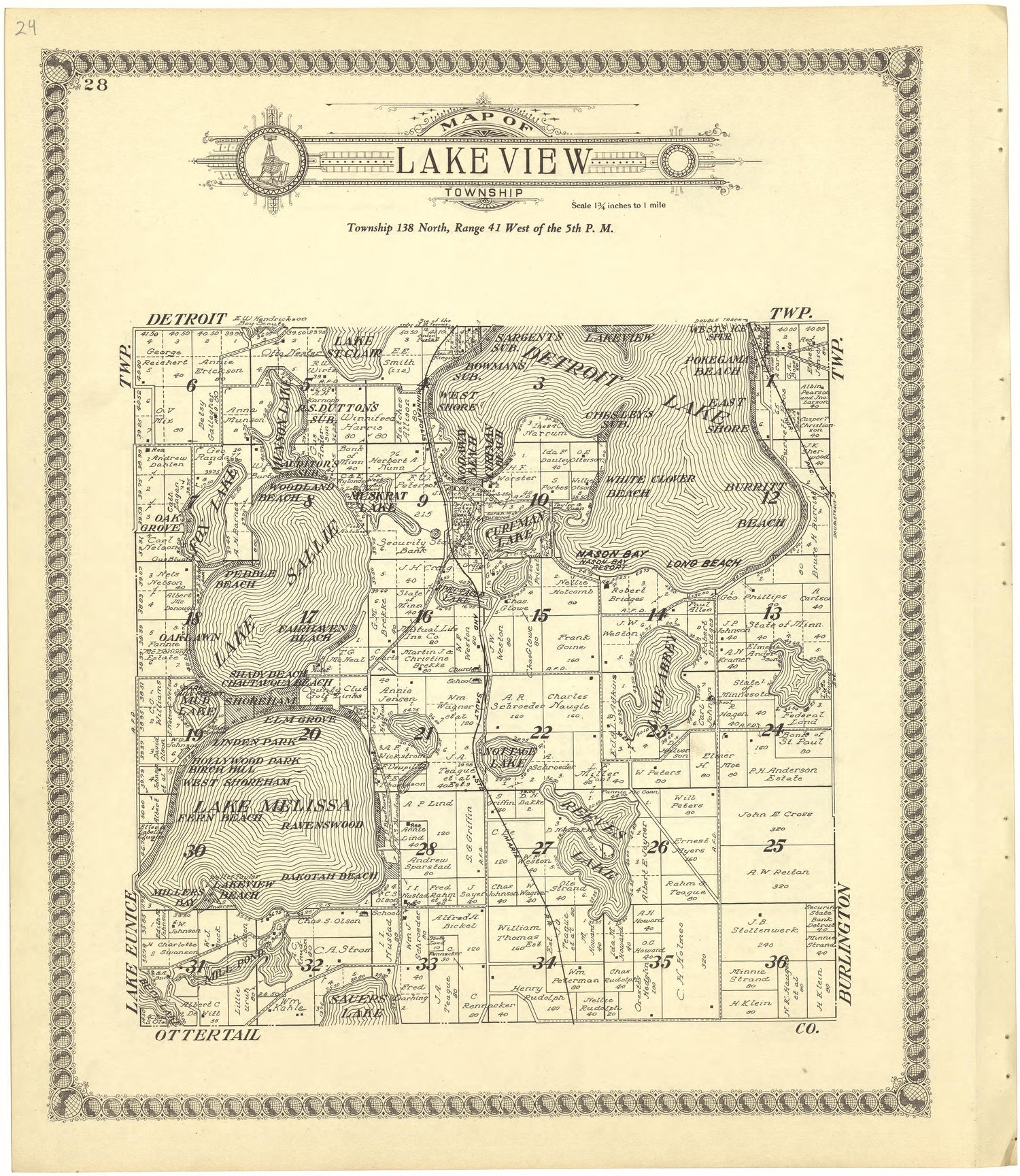 Map of Lake View Township from Standard Atlas of Becker County, Minnesota : Including a Plat Book of the Villages, Cities and Townships of the County, Map of the State, United States and World : Patrons Directory, Reference … 1929 by Relic Map Company