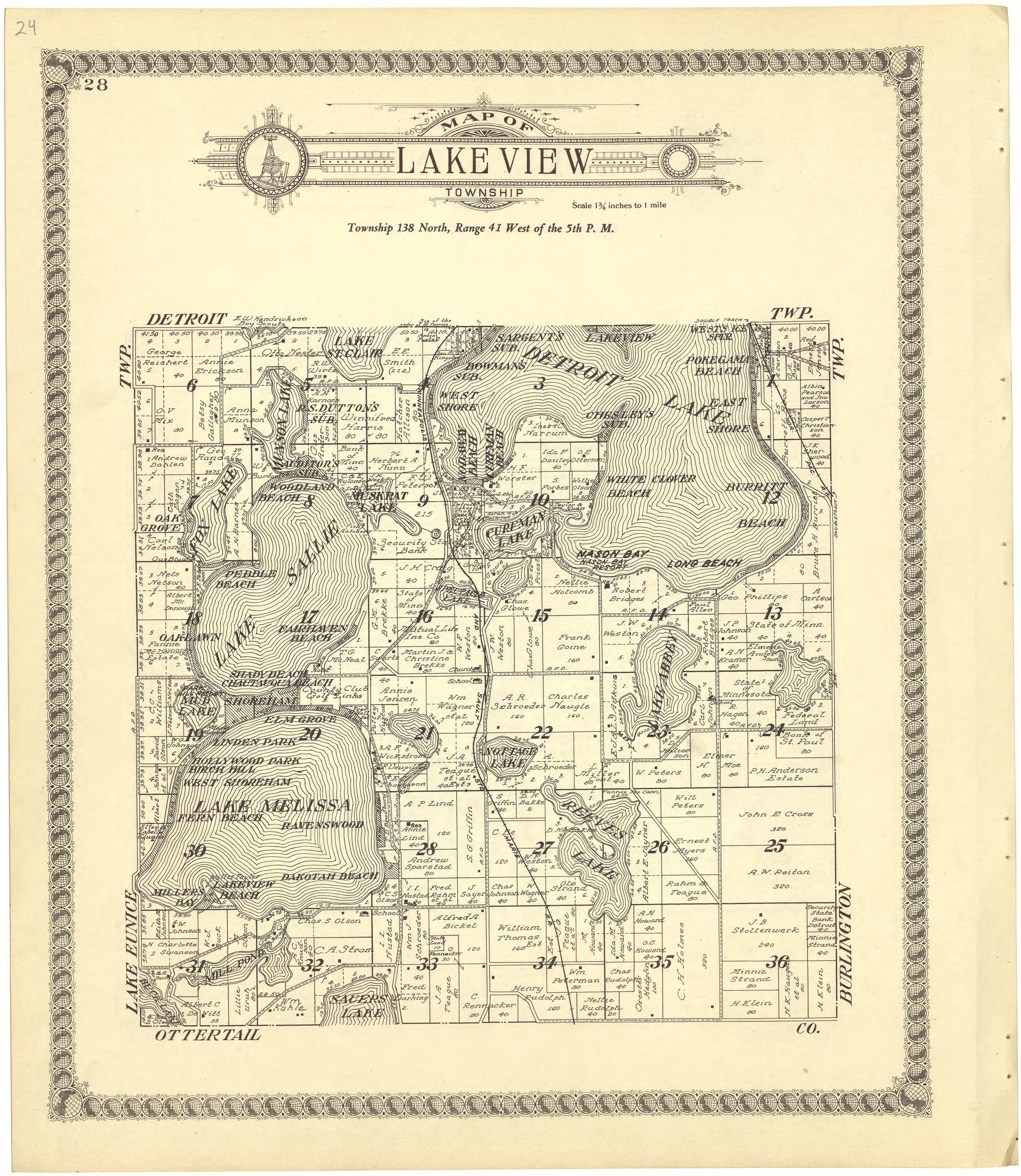 Map of Lake View Township from Standard Atlas of Becker County, Minnesota : Including a Plat Book of the Villages, Cities and Townships of the County, Map of the State, United States and World : Patrons Directory, Reference … 1929 by Relic Map Company