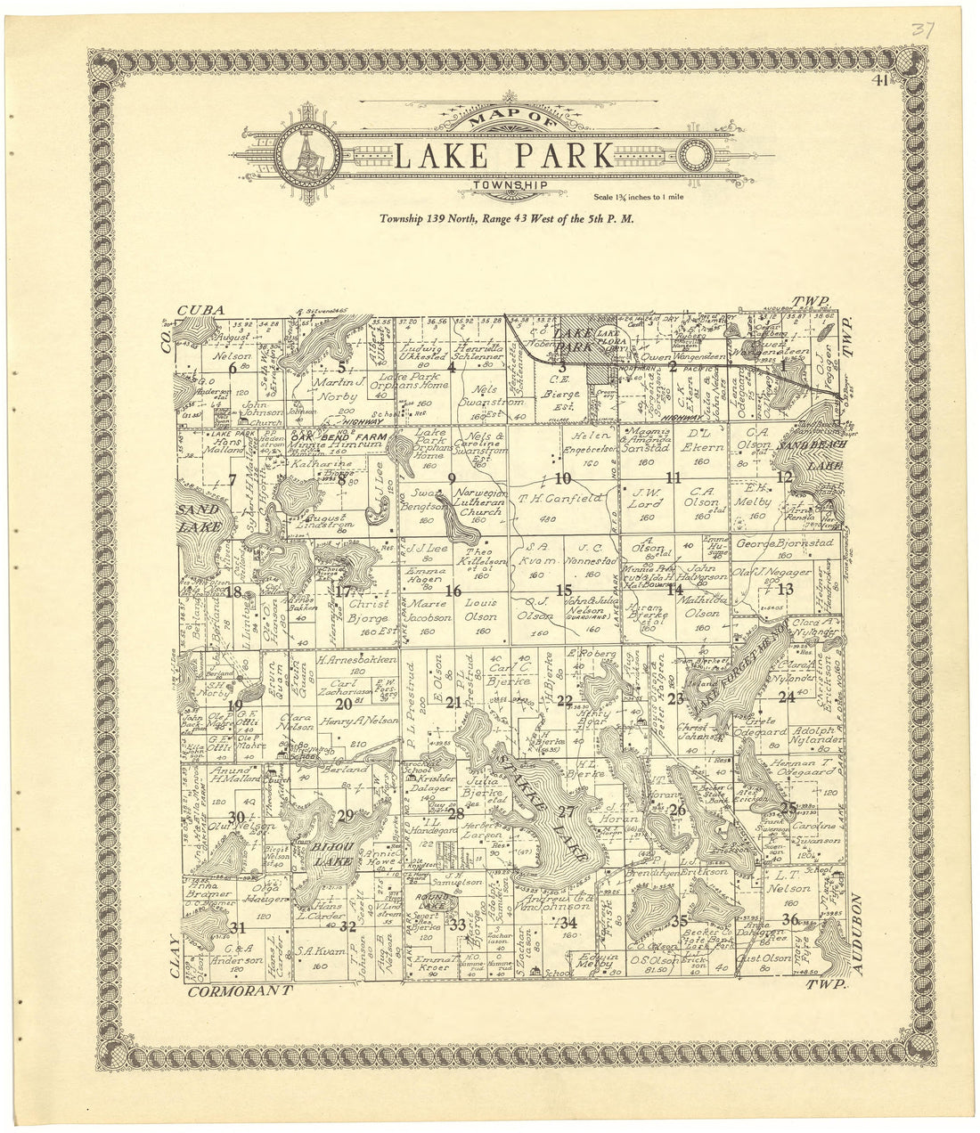 Map of Lake Park Township from Standard Atlas of Becker County, Minnesota : Including a Plat Book of the Villages, Cities and Townships of the County, Map of the State, United States and World : Patrons Directory, Reference … 1929 by Relic Map Company