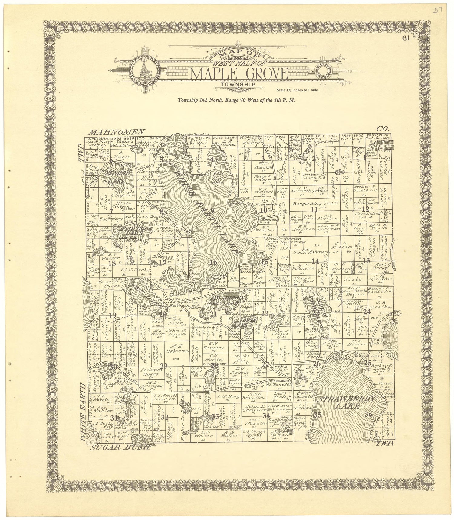 Map of West Half of Maple Grove from Standard Atlas of Becker County, Minnesota : Including a Plat Book of the Villages, Cities and Townships of the County, Map of the State, United States and World : Patrons Directory, Reference … 1929 by Relic Map Company
