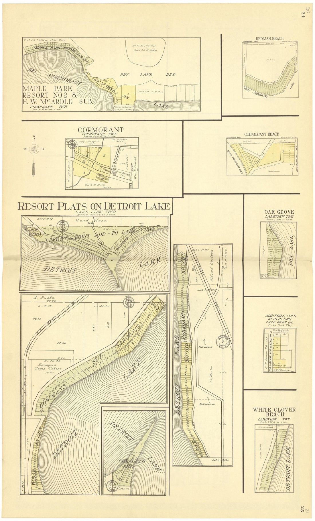 Resort Plats On Detroit Lake from Standard Atlas of Becker County, Minnesota : Including a Plat Book of the Villages, Cities and Townships of the County, Map of the State, United States and World : Patrons Directory, Reference … 1929 by Relic Map Company