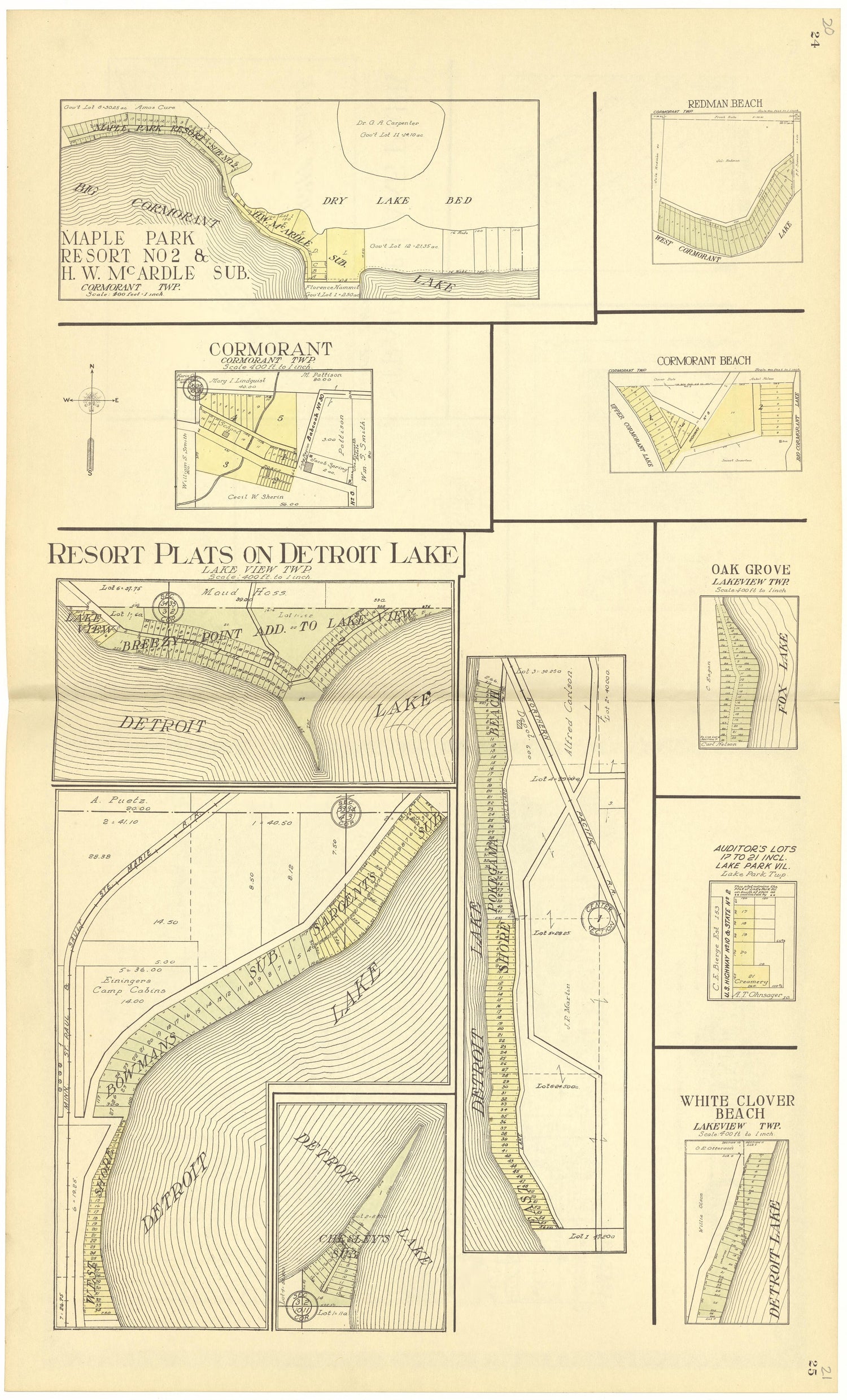 Resort Plats On Detroit Lake from Standard Atlas of Becker County, Minnesota : Including a Plat Book of the Villages, Cities and Townships of the County, Map of the State, United States and World : Patrons Directory, Reference … 1929 by Relic Map Company