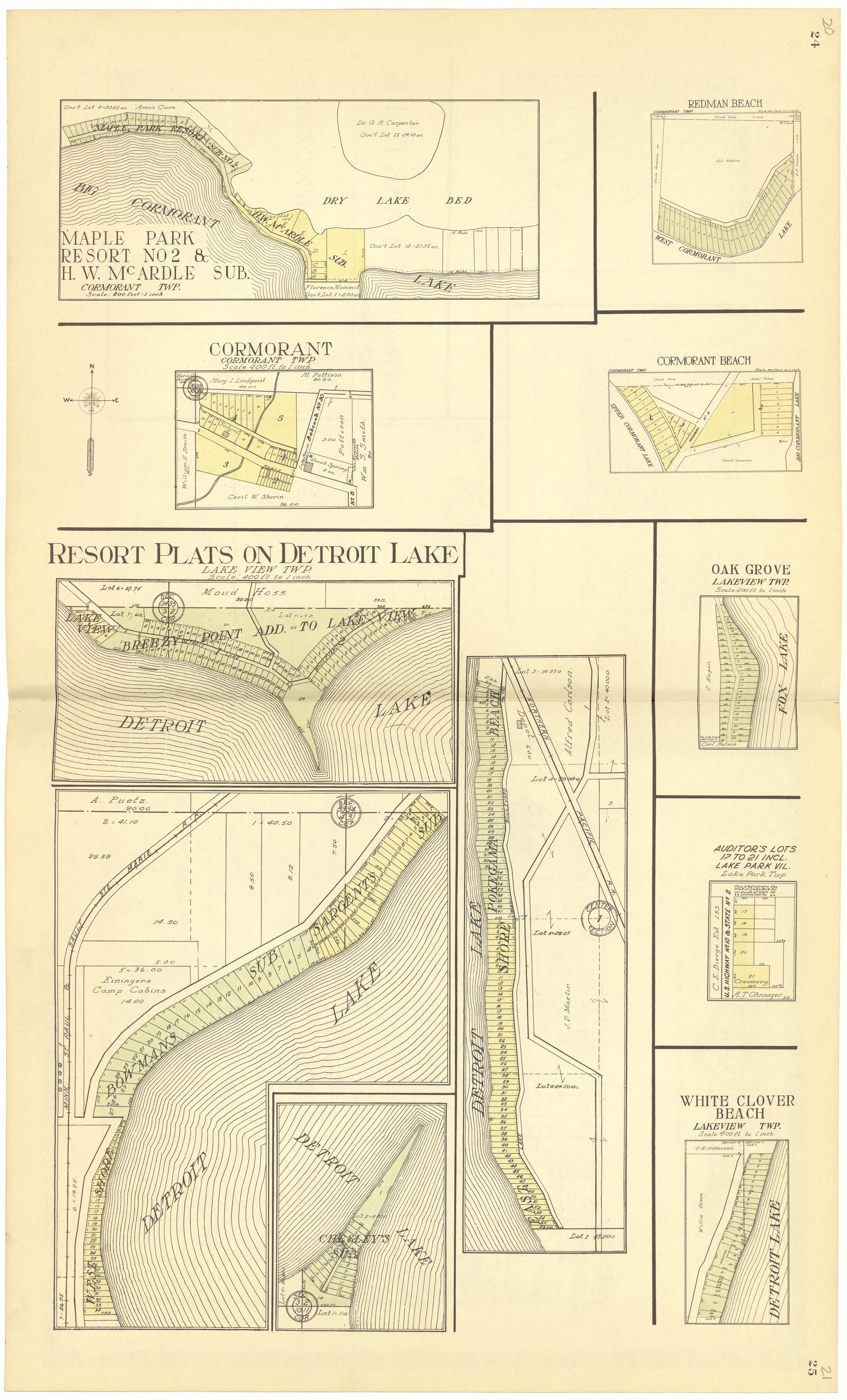 Resort Plats On Detroit Lake from Standard Atlas of Becker County, Minnesota : Including a Plat Book of the Villages, Cities and Townships of the County, Map of the State, United States and World : Patrons Directory, Reference … 1929 by Relic Map Company