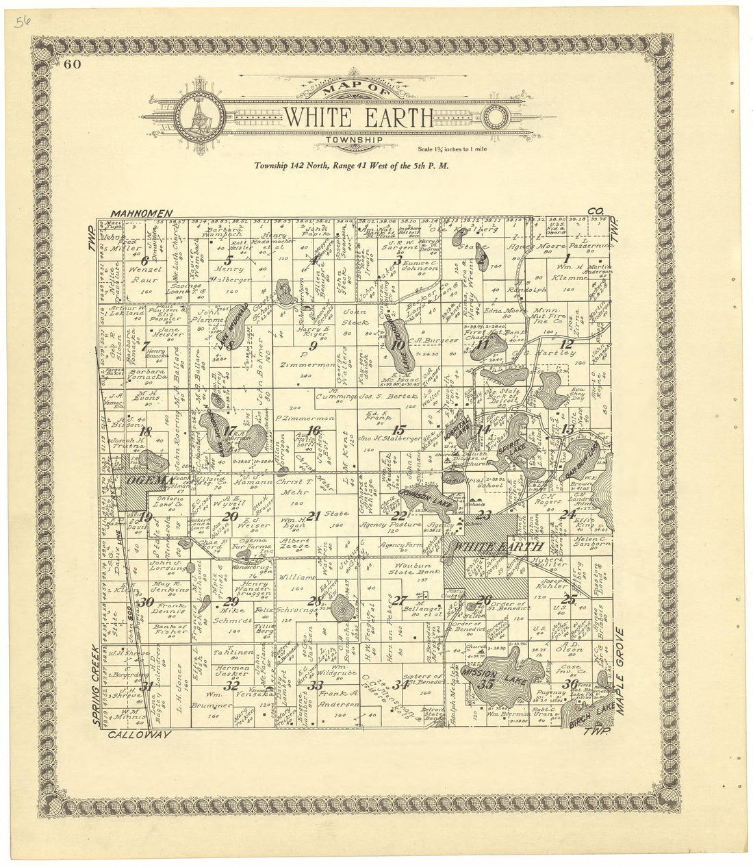 Map of White Earth Township from Standard Atlas of Becker County, Minnesota : Including a Plat Book of the Villages, Cities and Townships of the County, Map of the State, United States and World : Patrons Directory, Reference … 1929 by Relic Map Company