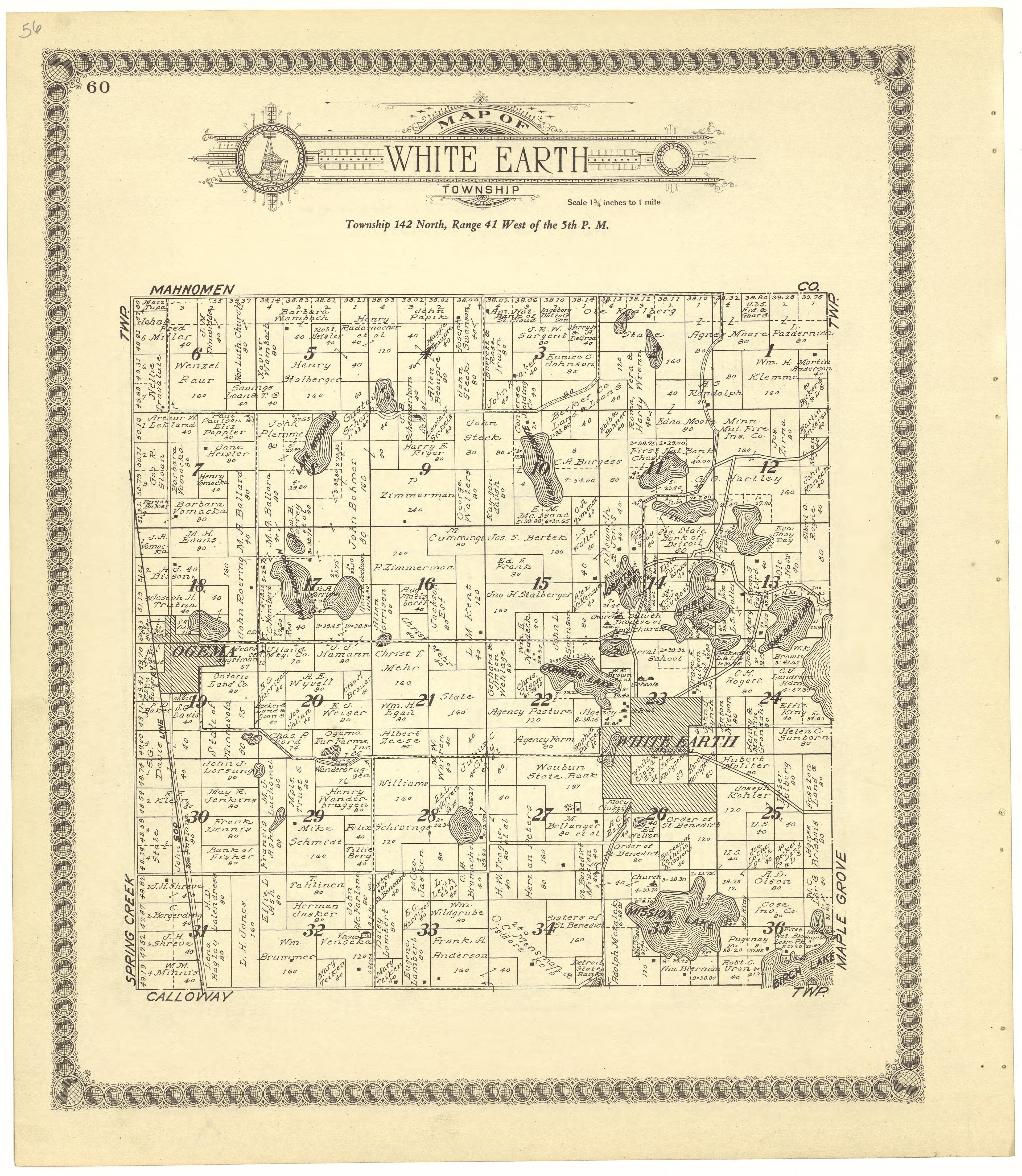 Map of White Earth Township from Standard Atlas of Becker County, Minnesota : Including a Plat Book of the Villages, Cities and Townships of the County, Map of the State, United States and World : Patrons Directory, Reference … 1929 by Relic Map Company