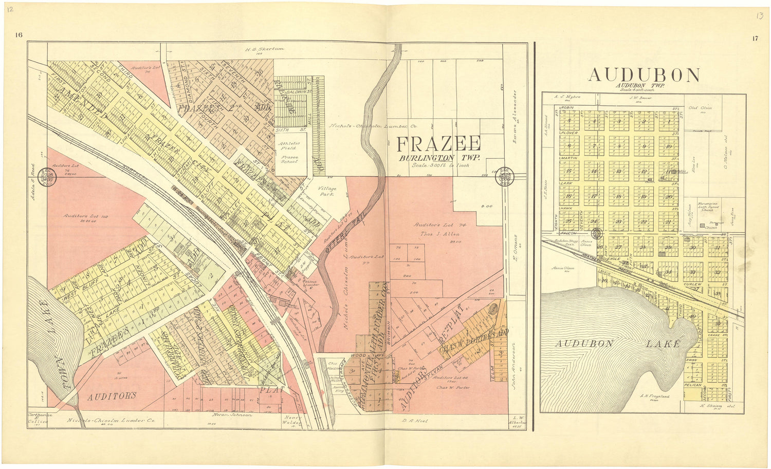 Frazee (Burlington Twp); Audubon from Standard Atlas of Becker County, Minnesota : Including a Plat Book of the Villages, Cities and Townships of the County, Map of the State, United States and World : Patrons Directory, Reference … 1929 by Relic Map Company
