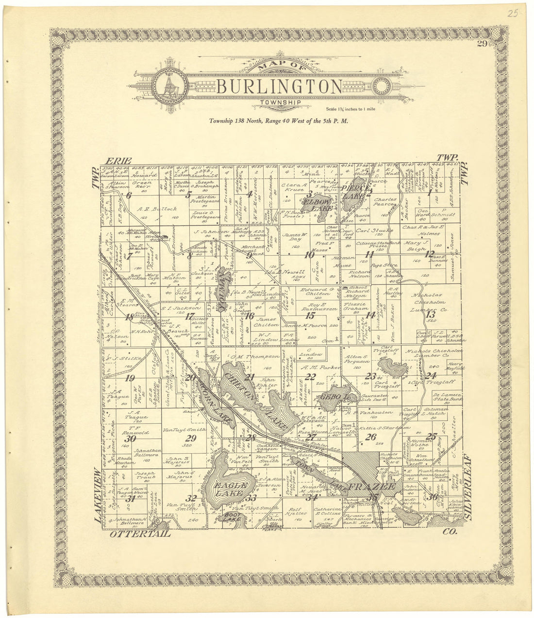 Map of Burlington Township from Standard Atlas of Becker County, Minnesota : Including a Plat Book of the Villages, Cities and Townships of the County, Map of the State, United States and World : Patrons Directory, Reference … 1929 by Relic Map Company