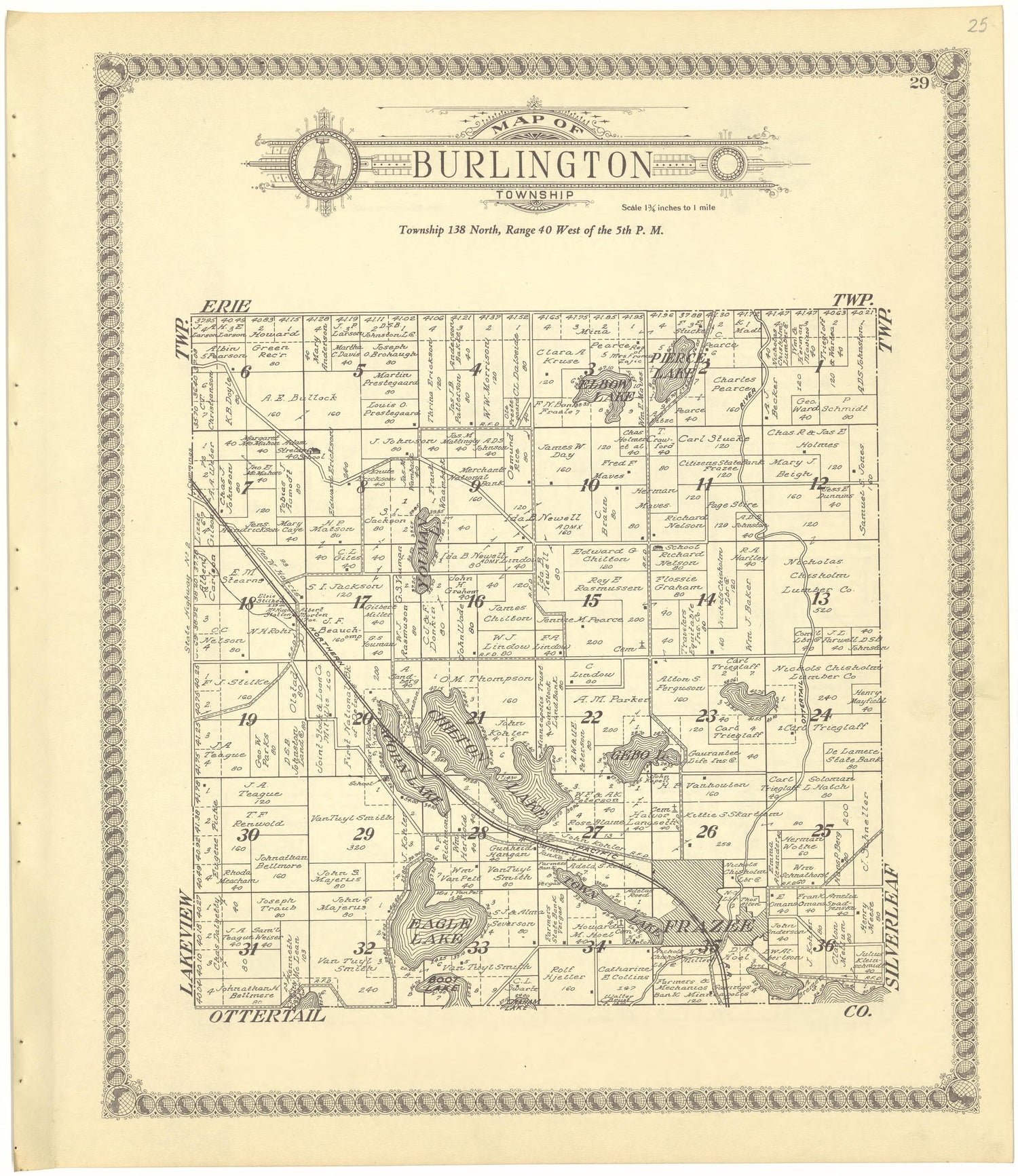 Map of Burlington Township from Standard Atlas of Becker County, Minnesota : Including a Plat Book of the Villages, Cities and Townships of the County, Map of the State, United States and World : Patrons Directory, Reference … 1929 by Relic Map Company