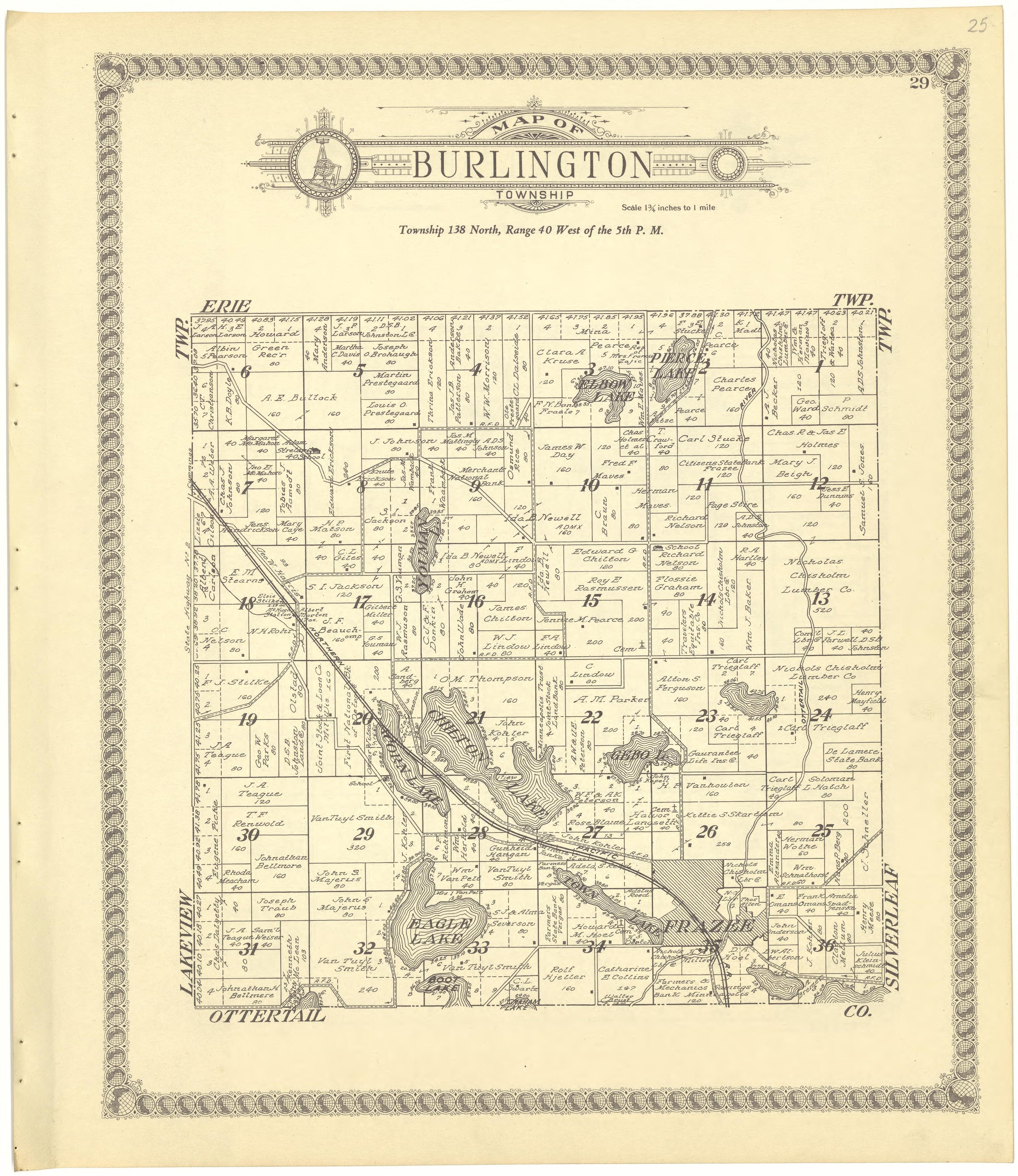 Map of Burlington Township from Standard Atlas of Becker County, Minnesota : Including a Plat Book of the Villages, Cities and Townships of the County, Map of the State, United States and World : Patrons Directory, Reference … 1929 by Relic Map Company