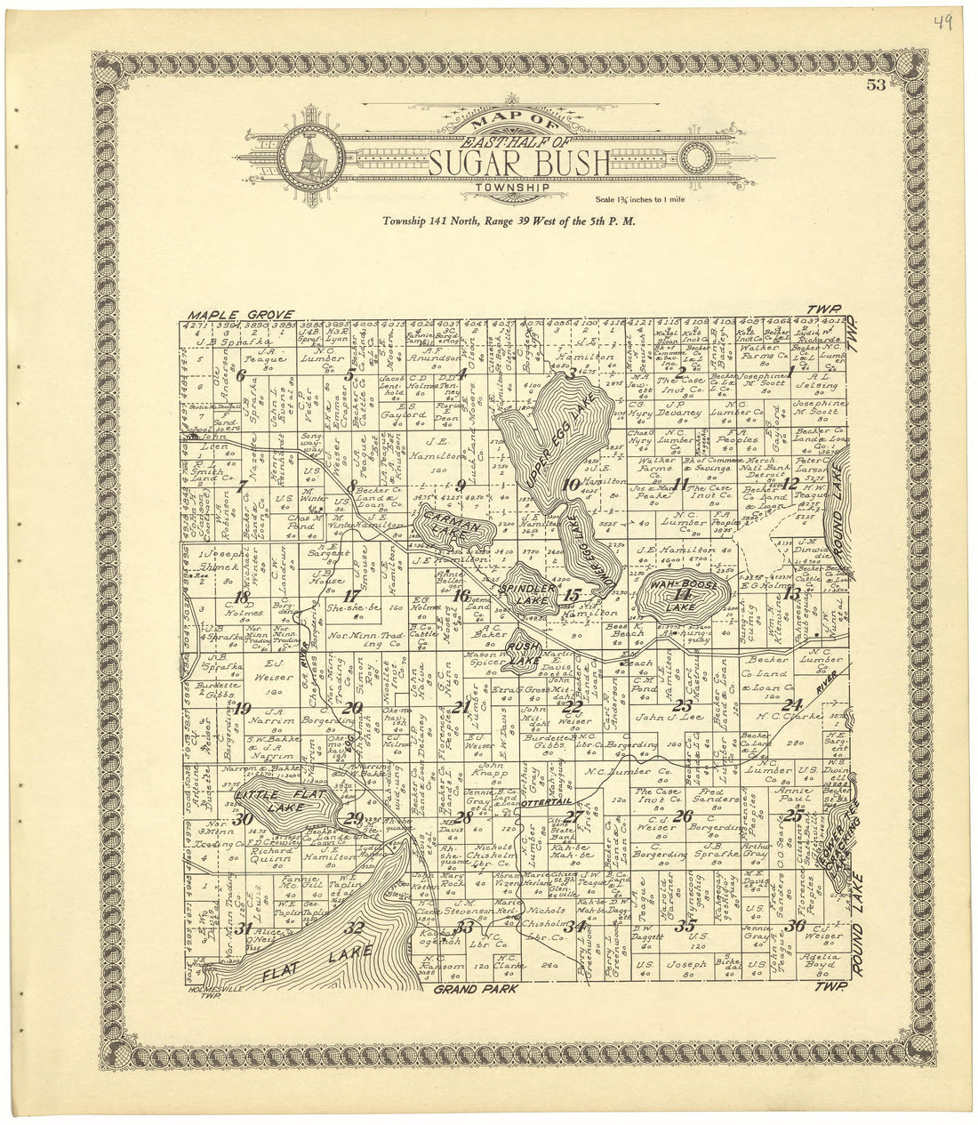 Map of East Half of Sugar Bush Township from Standard Atlas of Becker County, Minnesota : Including a Plat Book of the Villages, Cities and Townships of the County, Map of the State, United States and World : Patrons Directory, Reference … 1929 by Relic Map Company