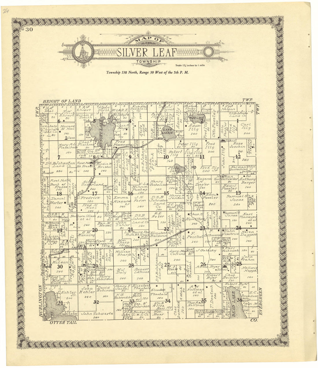 Map of Silver Leaf Township from Standard Atlas of Becker County, Minnesota : Including a Plat Book of the Villages, Cities and Townships of the County, Map of the State, United States and World : Patrons Directory, Reference … 1929 by Relic Map Company