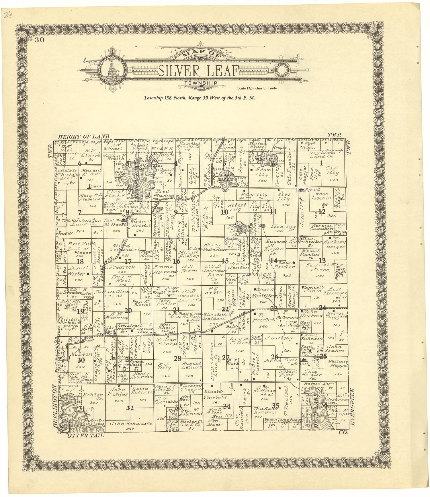 Map of Silver Leaf Township from Standard Atlas of Becker County, Minnesota : Including a Plat Book of the Villages, Cities and Townships of the County, Map of the State, United States and World : Patrons Directory, Reference … 1929 by Relic Map Company