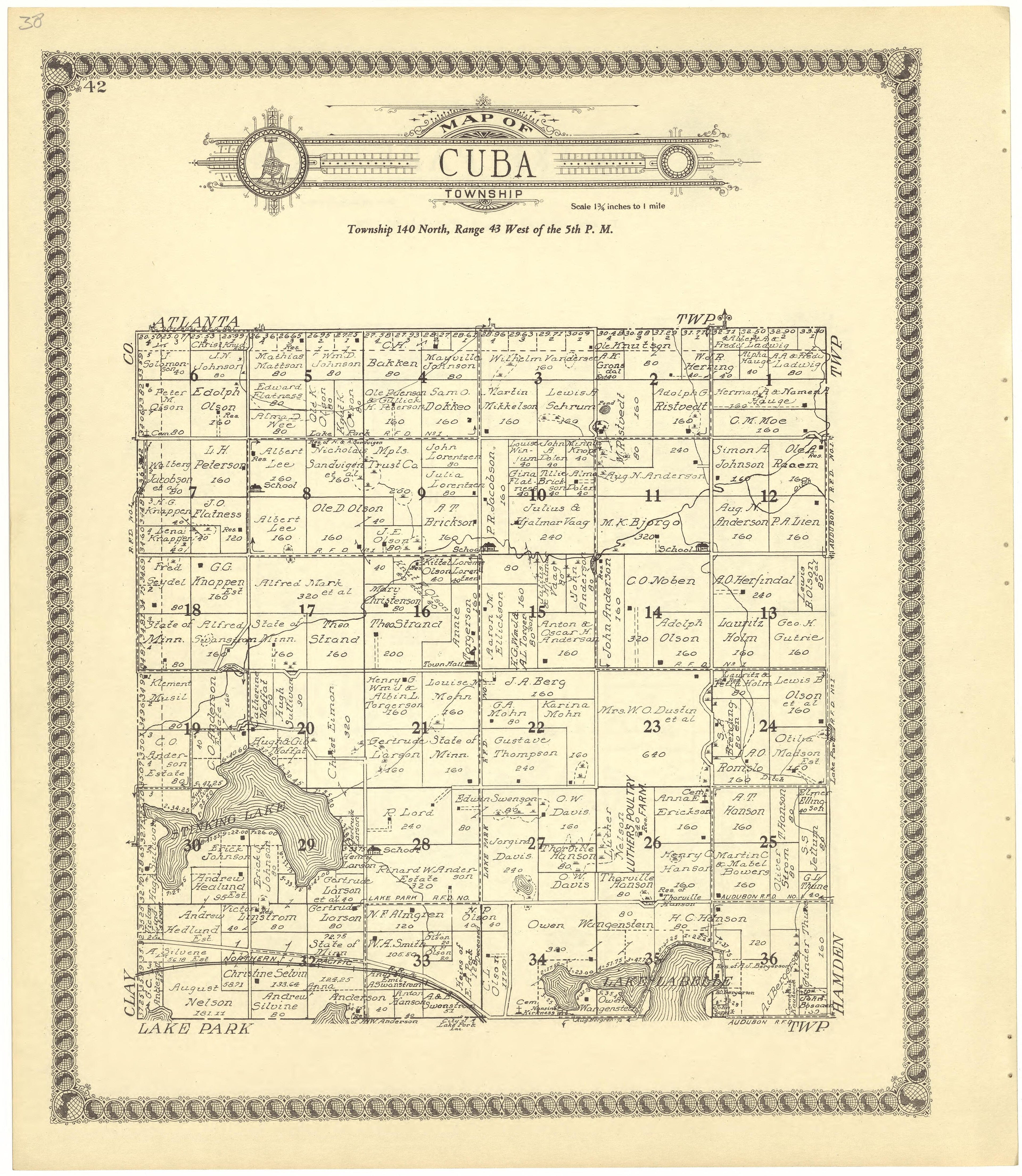Map of Cuba Township from Standard Atlas of Becker County, Minnesota : Including a Plat Book of the Villages, Cities and Townships of the County, Map of the State, United States and World : Patrons Directory, Reference … 1929 by Relic Map Company