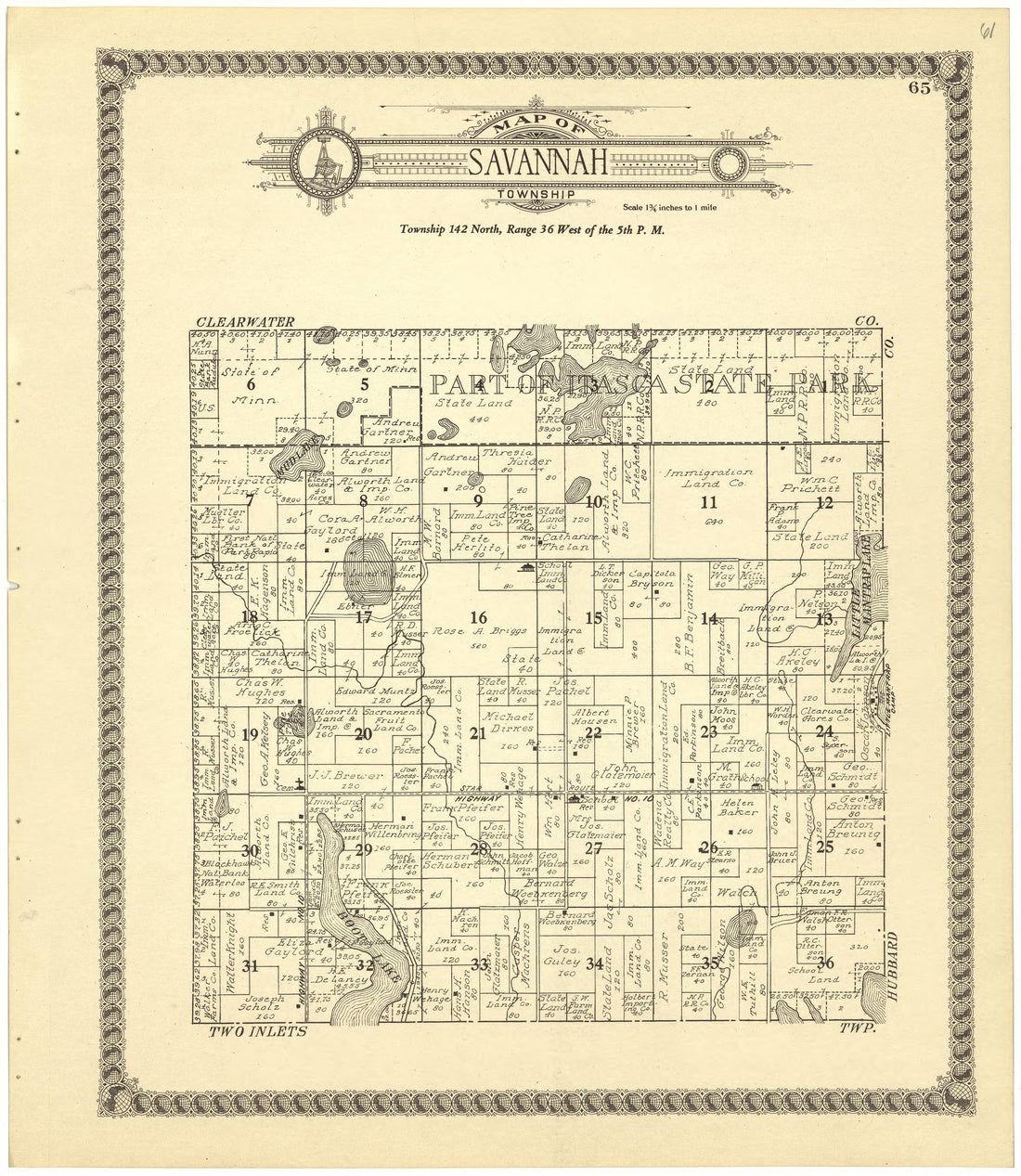 Map of Savannah Township from Standard Atlas of Becker County, Minnesota : Including a Plat Book of the Villages, Cities and Townships of the County, Map of the State, United States and World : Patrons Directory, Reference … 1929 by Relic Map Company