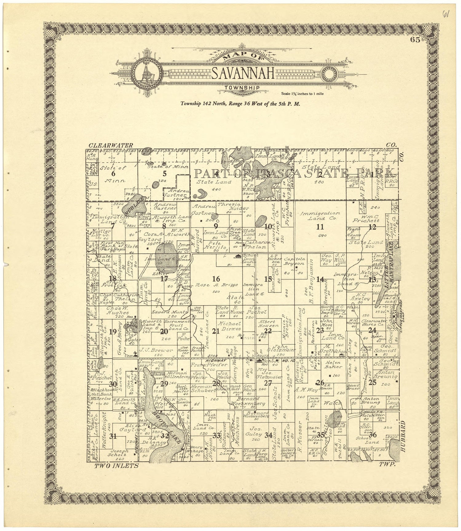 Map of Savannah Township from Standard Atlas of Becker County, Minnesota : Including a Plat Book of the Villages, Cities and Townships of the County, Map of the State, United States and World : Patrons Directory, Reference … 1929 by Relic Map Company