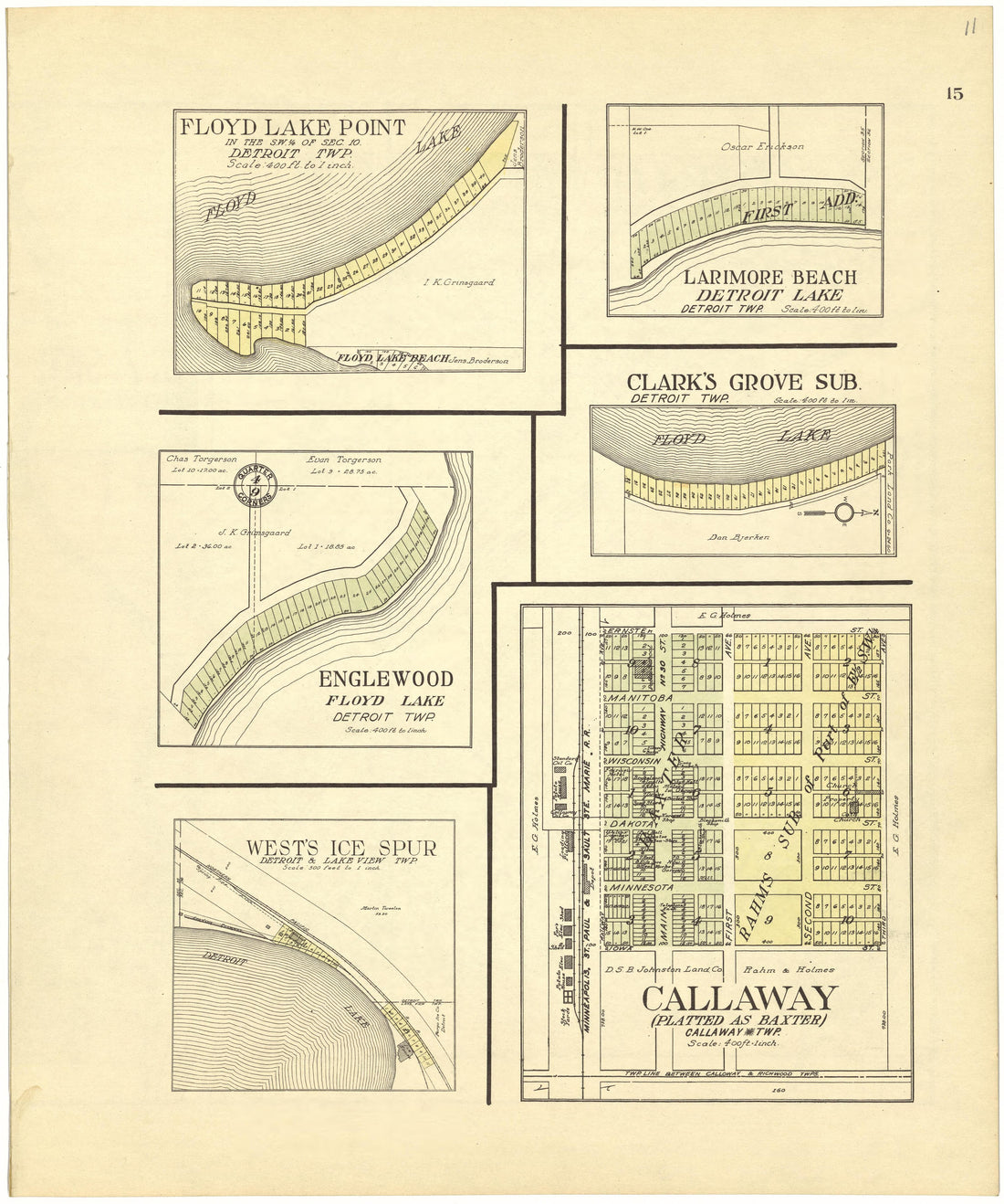 Callaway (Platted As Baxter) from Standard Atlas of Becker County, Minnesota : Including a Plat Book of the Villages, Cities and Townships of the County, Map of the State, United States and World : Patrons Directory, Reference … 1929 by Relic Map Company
