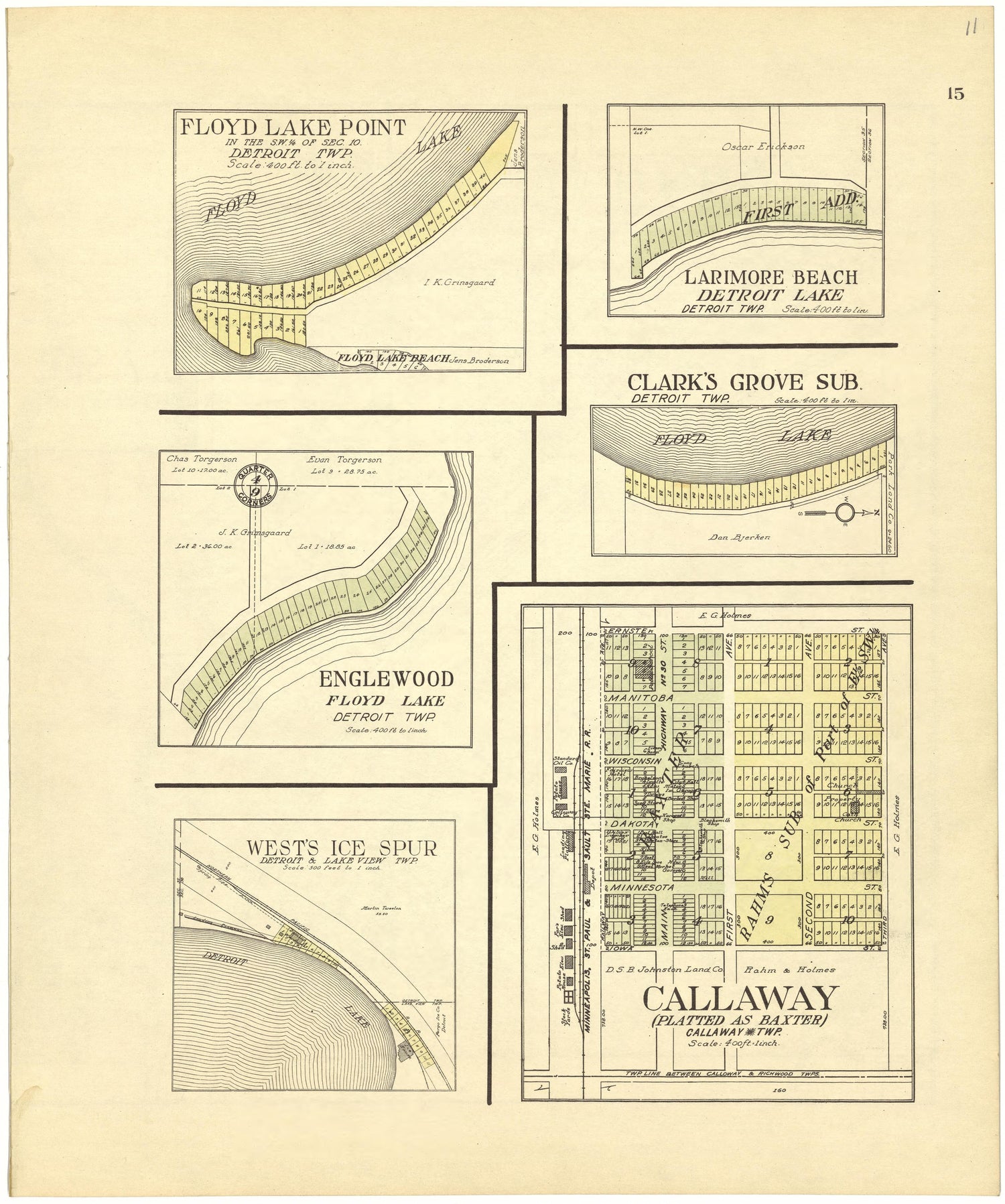 Callaway (Platted As Baxter) from Standard Atlas of Becker County, Minnesota : Including a Plat Book of the Villages, Cities and Townships of the County, Map of the State, United States and World : Patrons Directory, Reference … 1929 by Relic Map Company