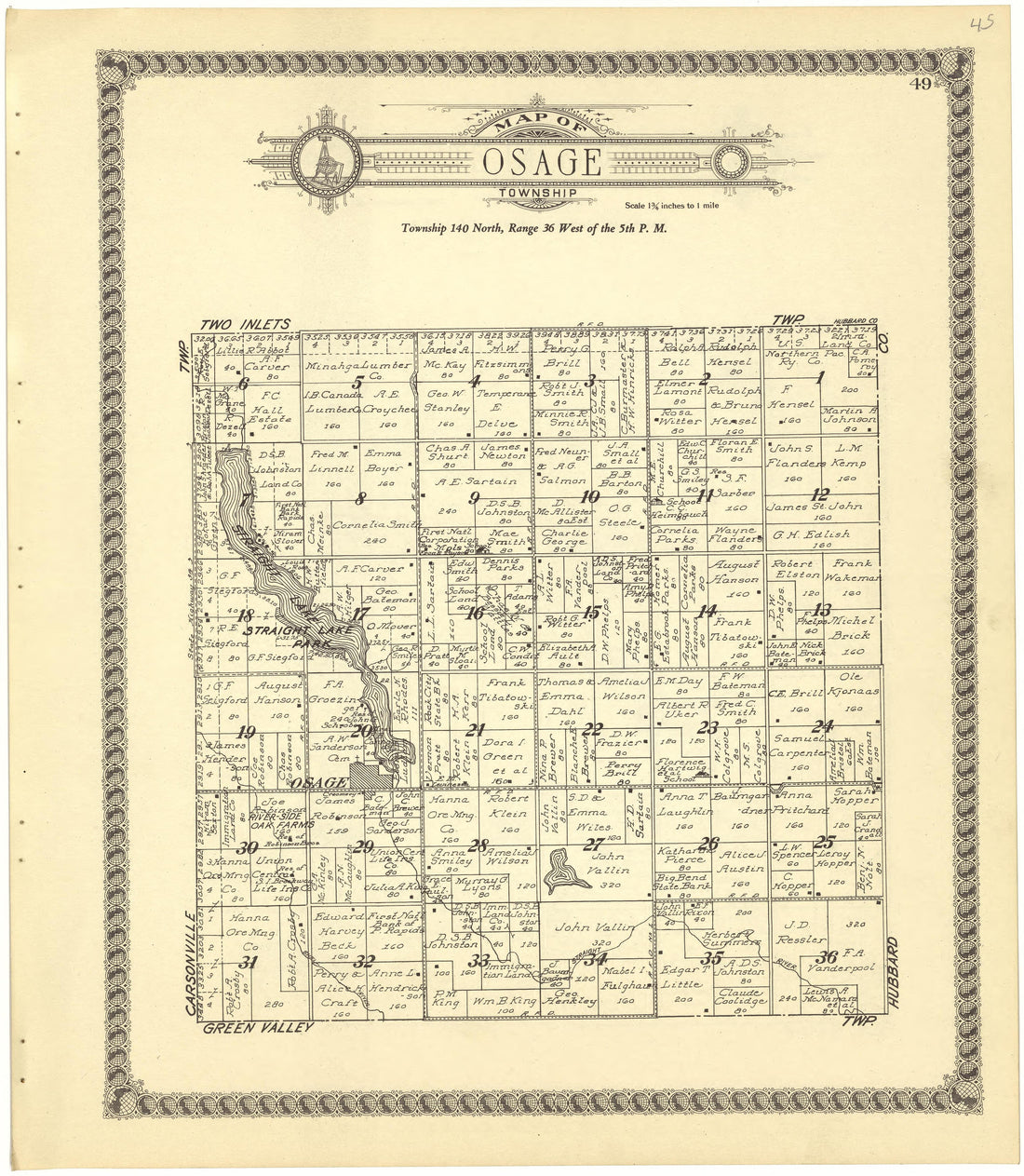 Map of Osage Township from Standard Atlas of Becker County, Minnesota : Including a Plat Book of the Villages, Cities and Townships of the County, Map of the State, United States and World : Patrons Directory, Reference … 1929 by Relic Map Company