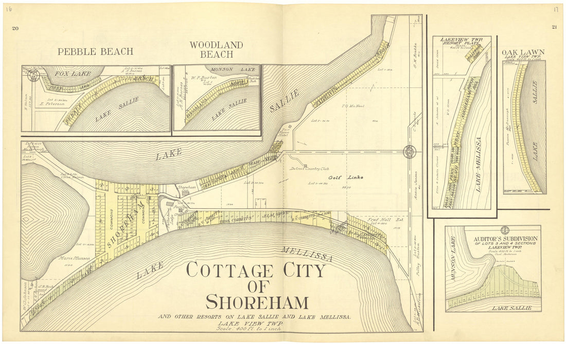 Cottage City of Shoreham from Standard Atlas of Becker County, Minnesota : Including a Plat Book of the Villages, Cities and Townships of the County, Map of the State, United States and World : Patrons Directory, Reference … 1929 by Relic Map Company