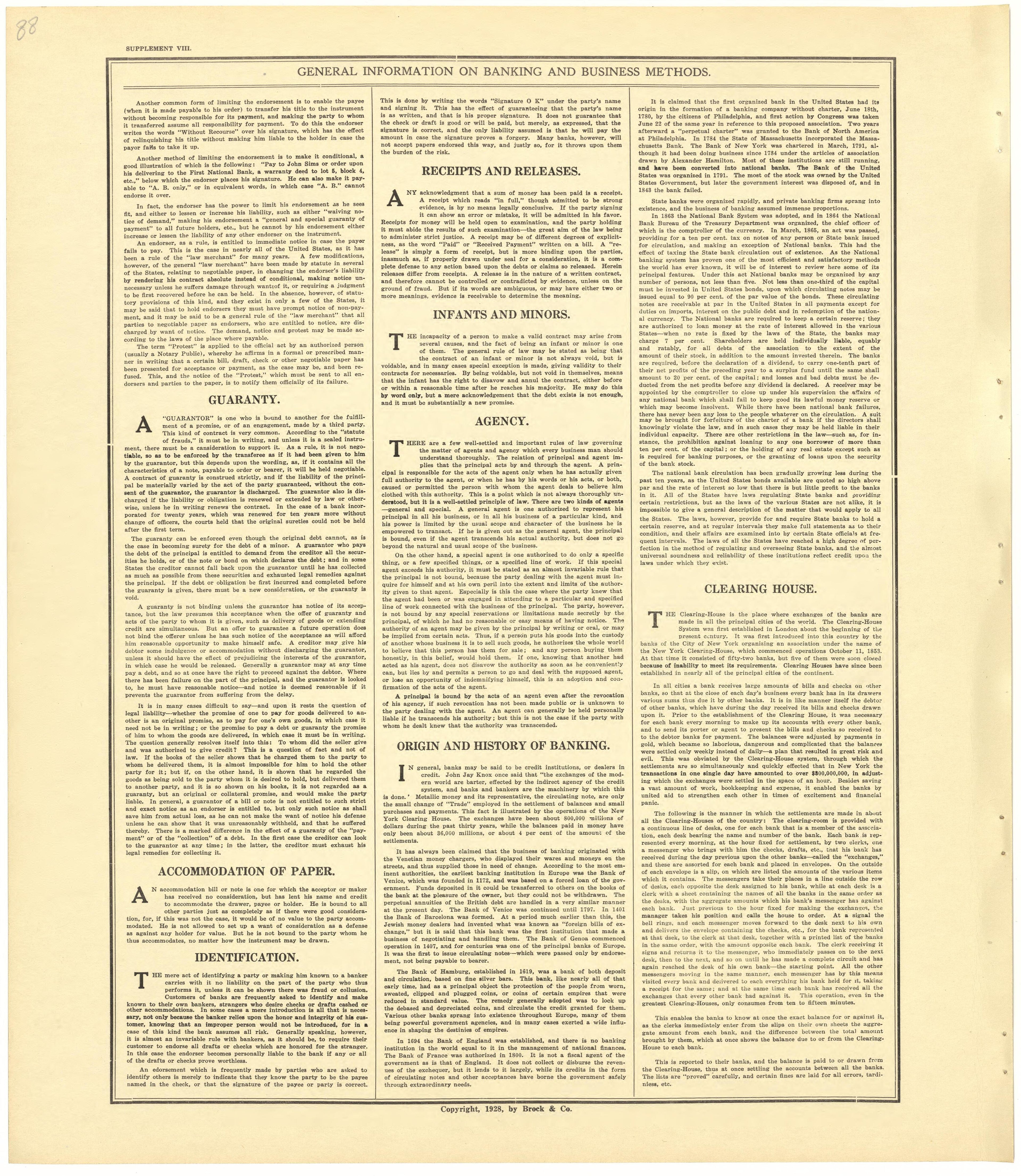 General Information On Banking and Business Methods - Supplement VIII from Standard Atlas of Becker County, Minnesota : Including a Plat Book of the Villages, Cities and Townships of the County, Map of the State, United States and World : Patrons Dire... by Relic Map Company