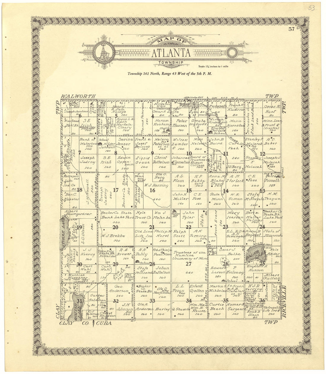 Map of Atlanta Township from Standard Atlas of Becker County, Minnesota : Including a Plat Book of the Villages, Cities and Townships of the County, Map of the State, United States and World : Patrons Directory, Reference … 1929 by Relic Map Company