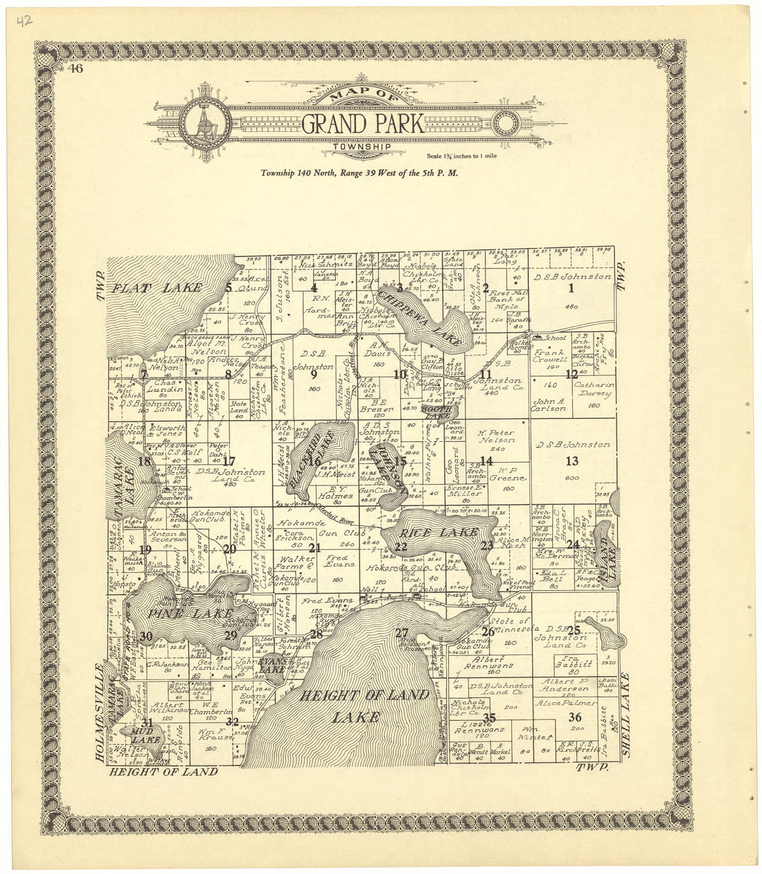 Map of Grand Park Township from Standard Atlas of Becker County, Minnesota : Including a Plat Book of the Villages, Cities and Townships of the County, Map of the State, United States and World : Patrons Directory, Reference … 1929 by Relic Map Company