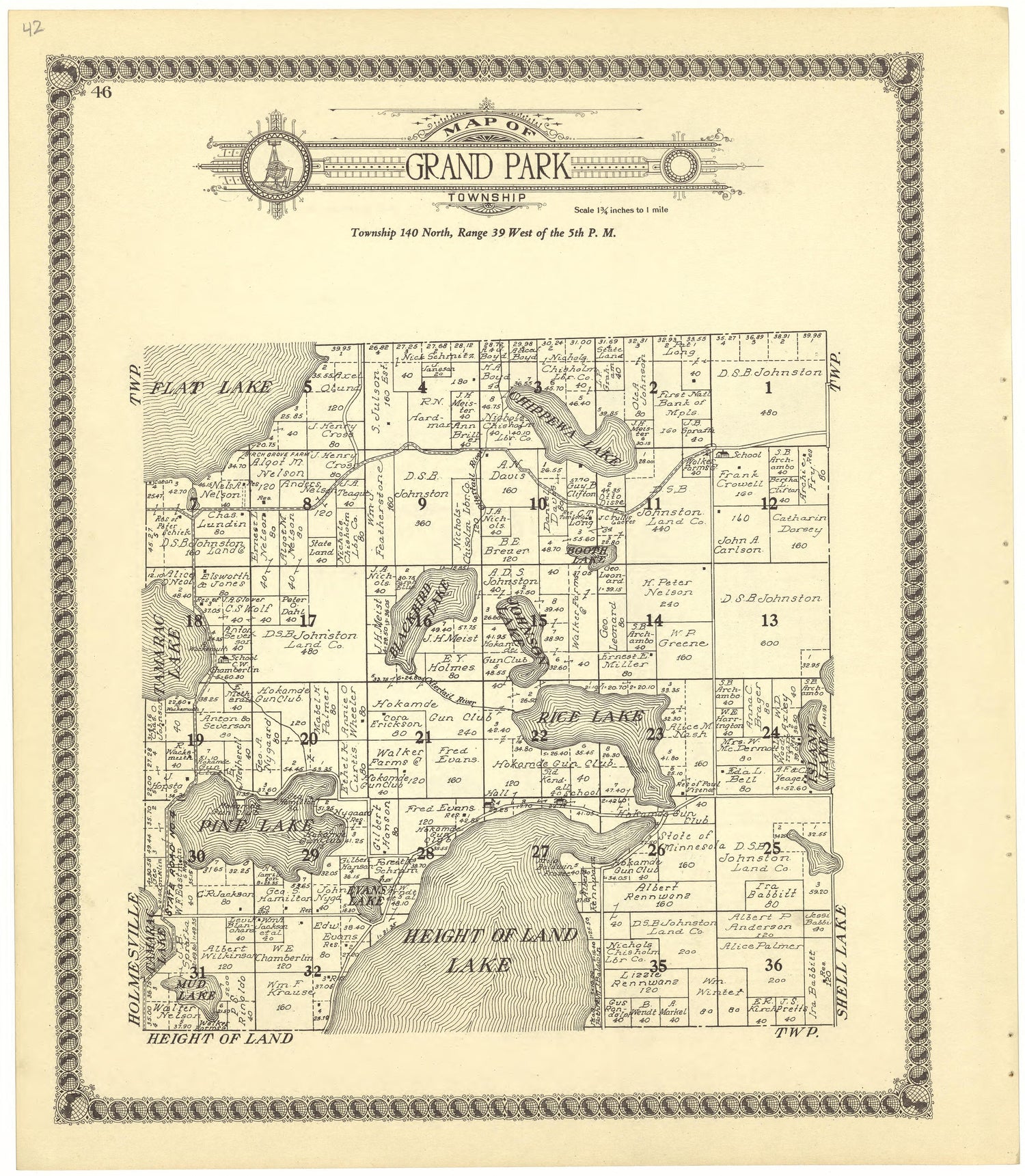 Map of Grand Park Township from Standard Atlas of Becker County, Minnesota : Including a Plat Book of the Villages, Cities and Townships of the County, Map of the State, United States and World : Patrons Directory, Reference … 1929 by Relic Map Company