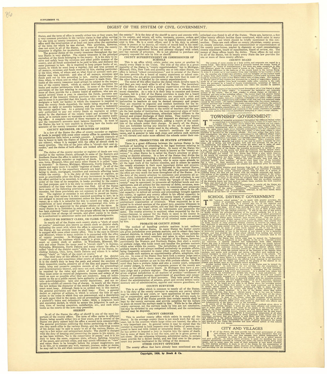 Digest of the System of Civil Government - Supplement VI from Standard Atlas of Becker County, Minnesota : Including a Plat Book of the Villages, Cities and Townships of the County, Map of the State, United States and World : Patrons Directory, Refere... by Relic Map Company