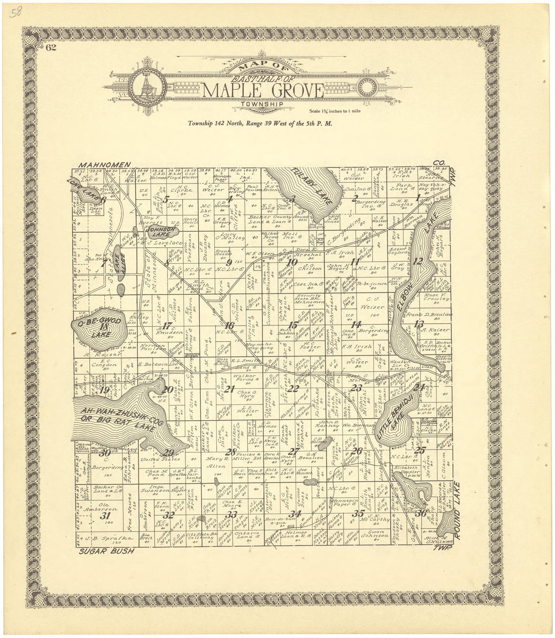 Map of East Half of Maple Grove from Standard Atlas of Becker County, Minnesota : Including a Plat Book of the Villages, Cities and Townships of the County, Map of the State, United States and World : Patrons Directory, Reference … 1929 by Relic Map Company