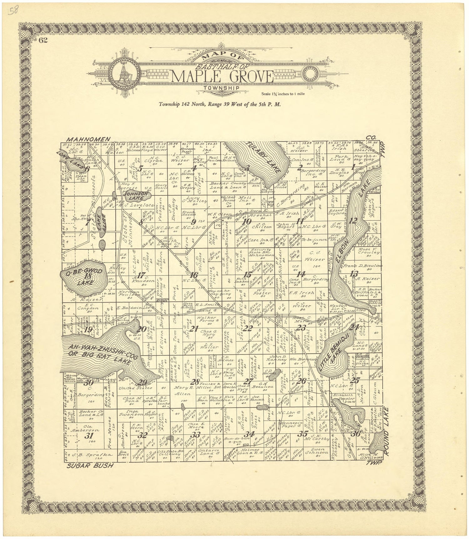 Map of East Half of Maple Grove from Standard Atlas of Becker County, Minnesota : Including a Plat Book of the Villages, Cities and Townships of the County, Map of the State, United States and World : Patrons Directory, Reference … 1929 by Relic Map Company